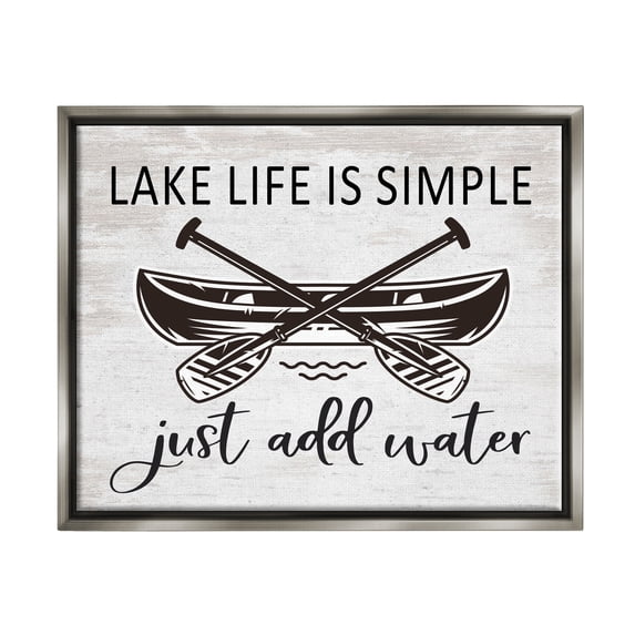 Stupell Industries Lake Life Canoe Ores Rustic Cabin Typography Graphic Art Luster Gray Floating Framed Canvas Print Wall Art, Design by Lettered and Lined