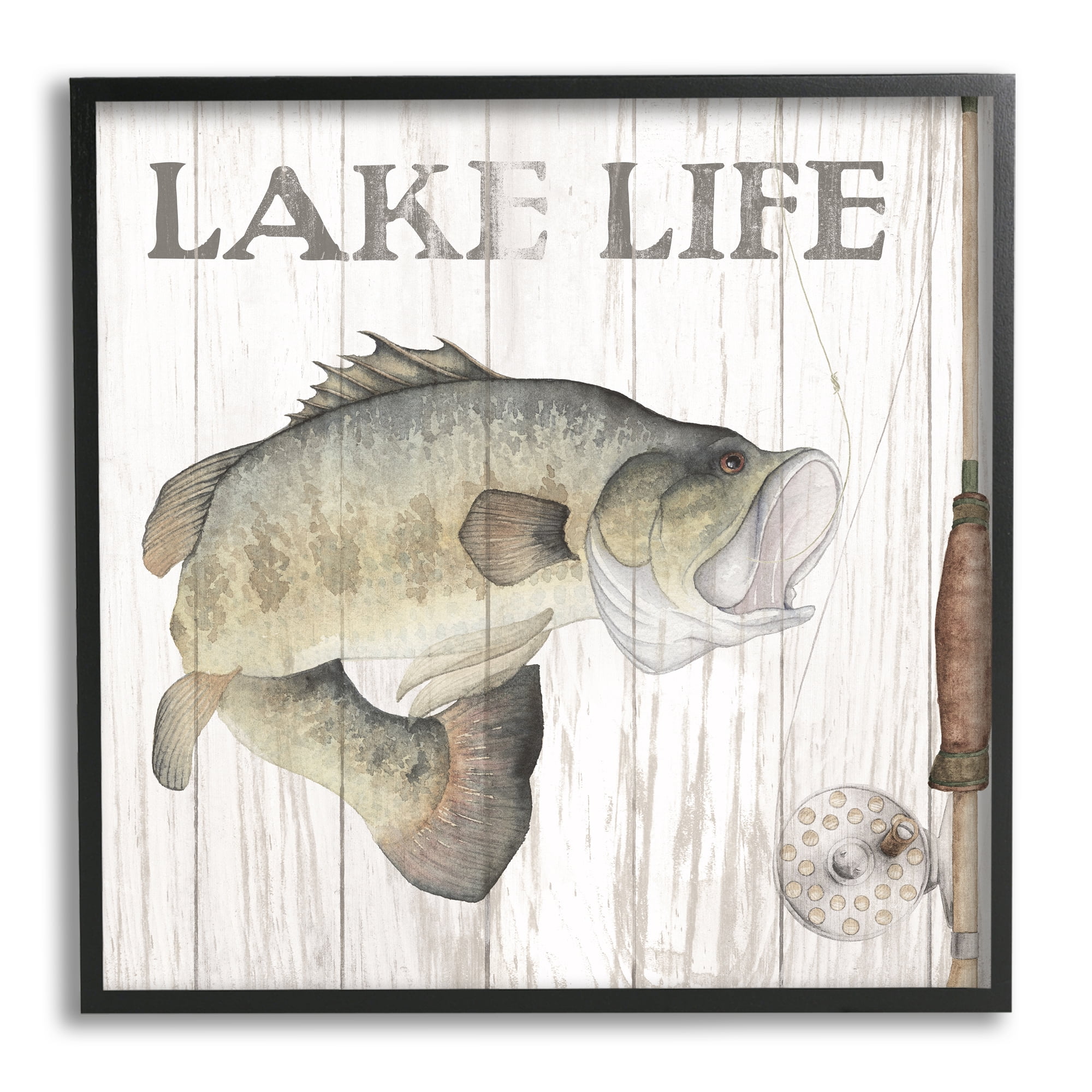 Stupell Industries Lake Life Fishing Phrase Animals & Insects Painting Black Framed Art Print Wall Art, 17 x 17