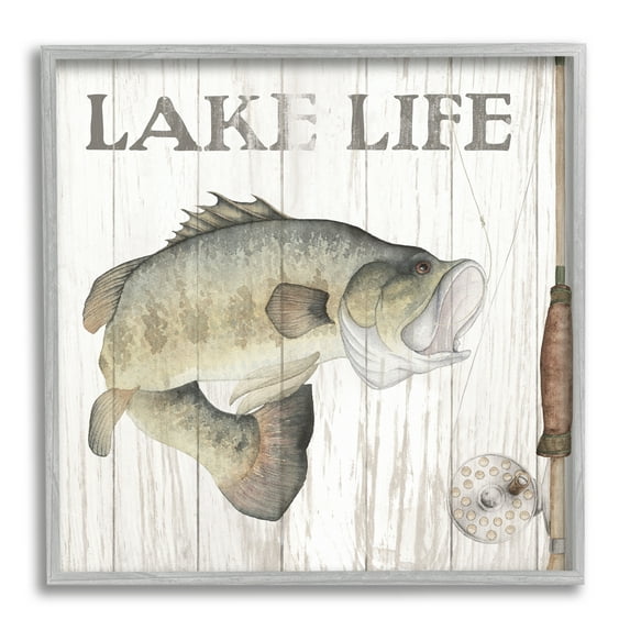 Stupell Industries Lake Life Fishing Phrase Animals & Insects Painting Gray Framed Art Print Wall Art, 12 x 12