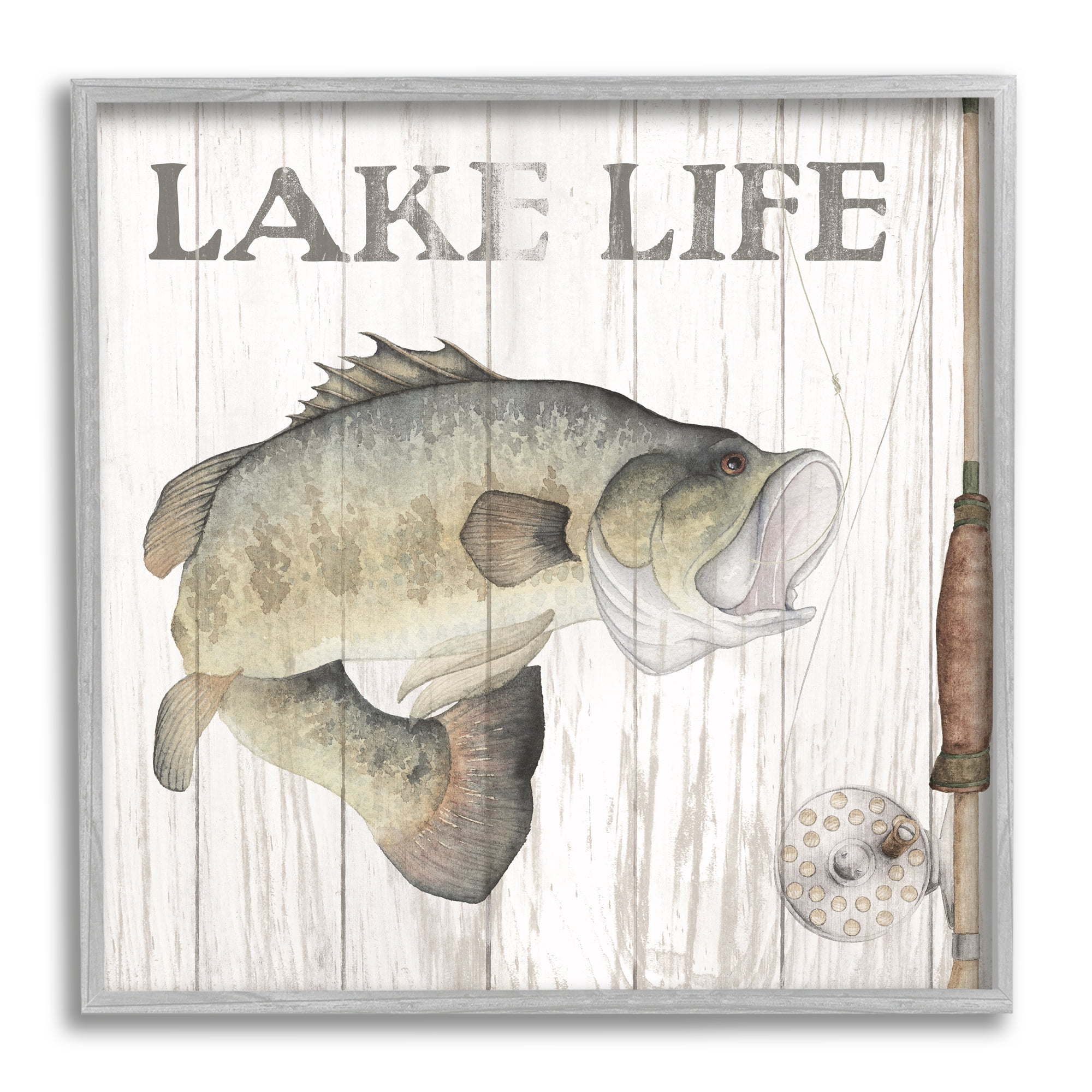 Stupell Industries Lake Life Fishing Phrase Animals & Insects Painting Gray Framed Art Print Wall Art, 17 x 17