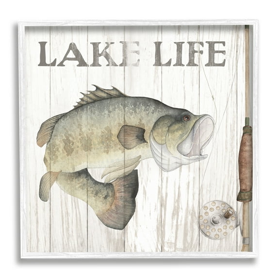 Stupell Industries Lake Life Fishing Phrase Animals & Insects Painting White Framed Art Print Wall Art, 17 x 17