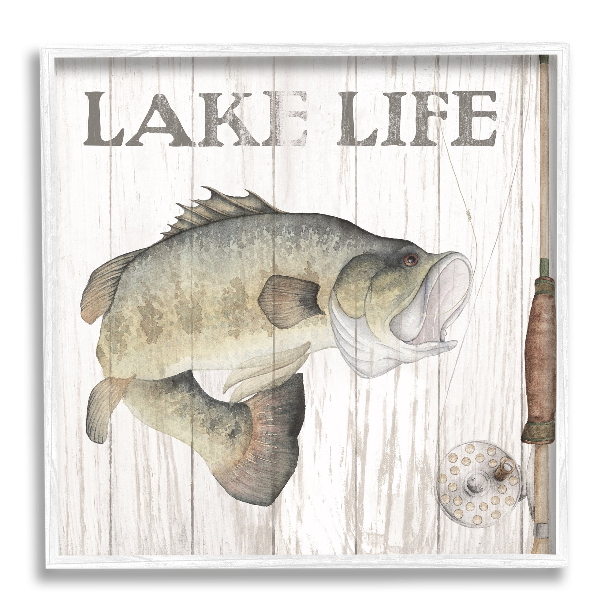 Stupell Industries Lake Life Fishing Phrase Animals & Insects Painting White Framed Art Print Wall Art, 24 x 24