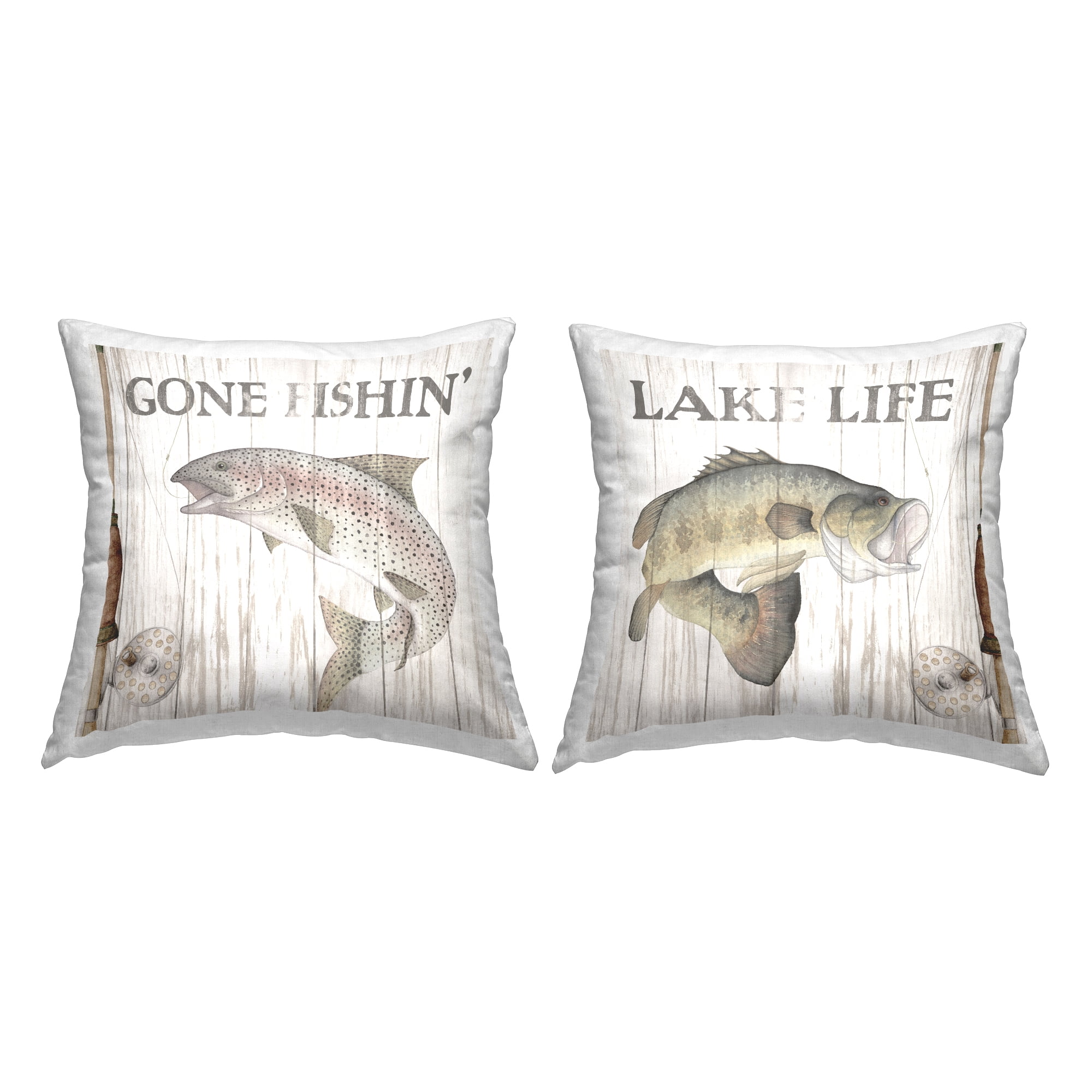 Stupell Industries Lake Life Fishing Phrases Square Decorative Printed Throw Pillow, 18 x 18, Set of 2
