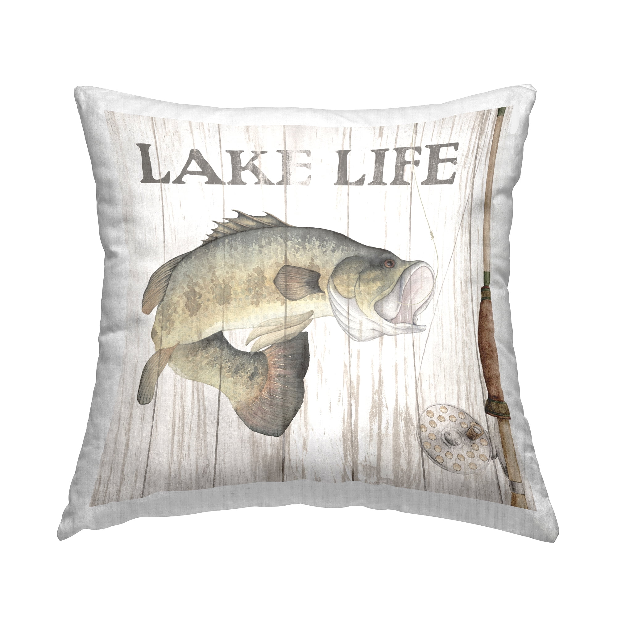 Stupell Industries Lake Life Fishing Pole Square Decorative Printed Throw Pillow, 18 x 18