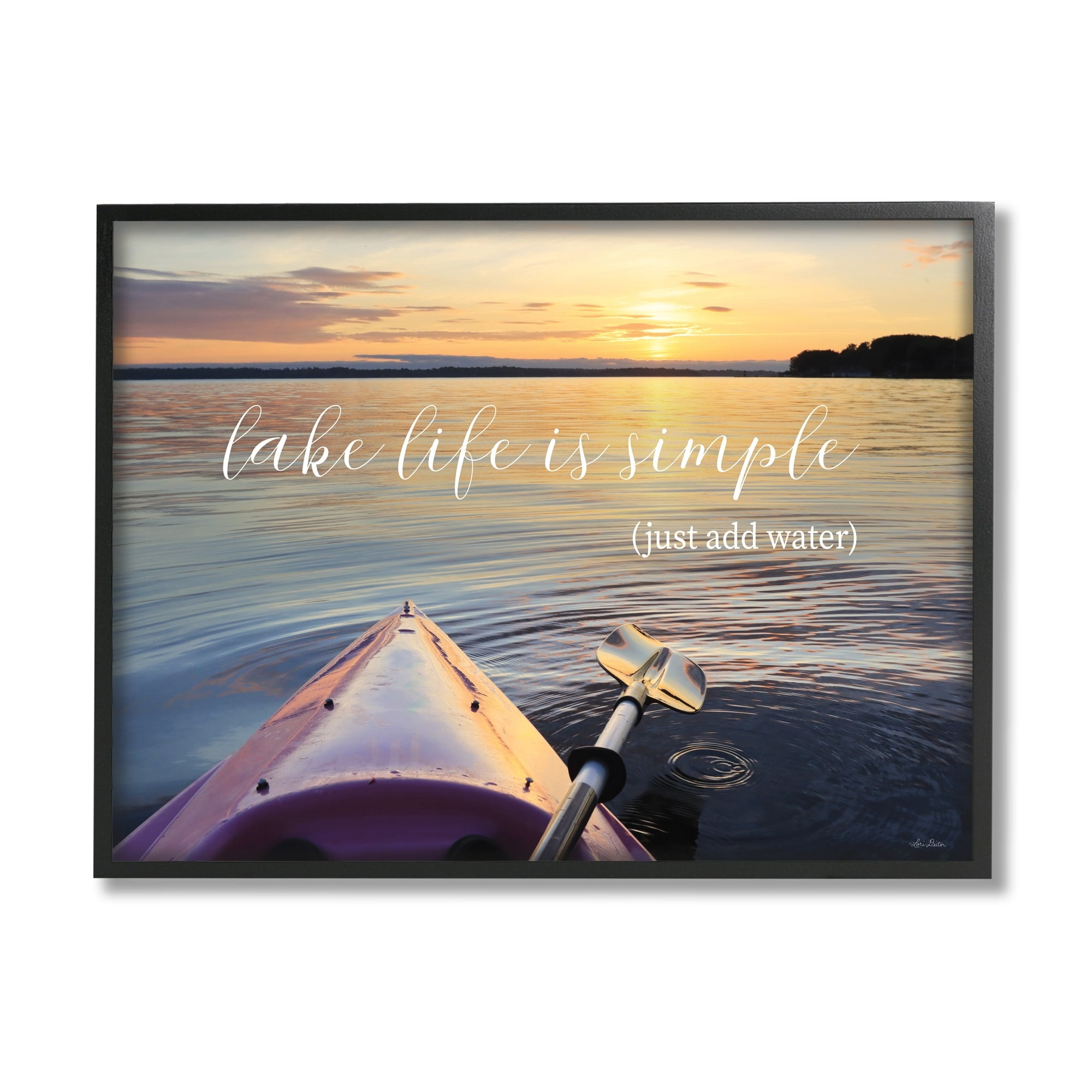 Stupell Industries Lake Life Is Simple Phrase Kayak Boat Sunrise Photography Black Framed Art Print Wall Art, 14x11, by Lori Deiter