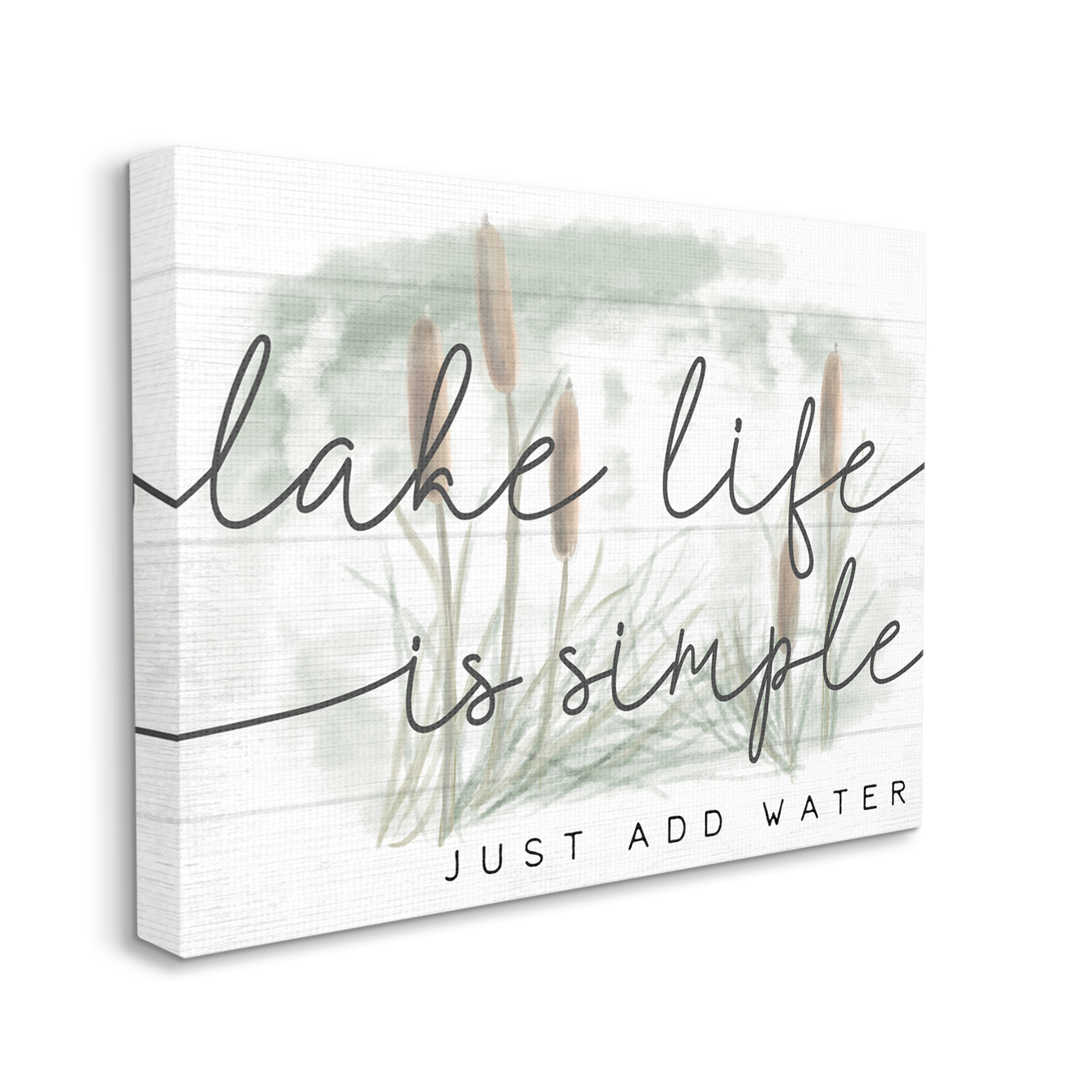 Stupell Industries Lake Life Simplicity Phrase Cattail Water Plants Inspirational Painting Gallery Wrapped Canvas Art Print Wall Art, 16 x 20