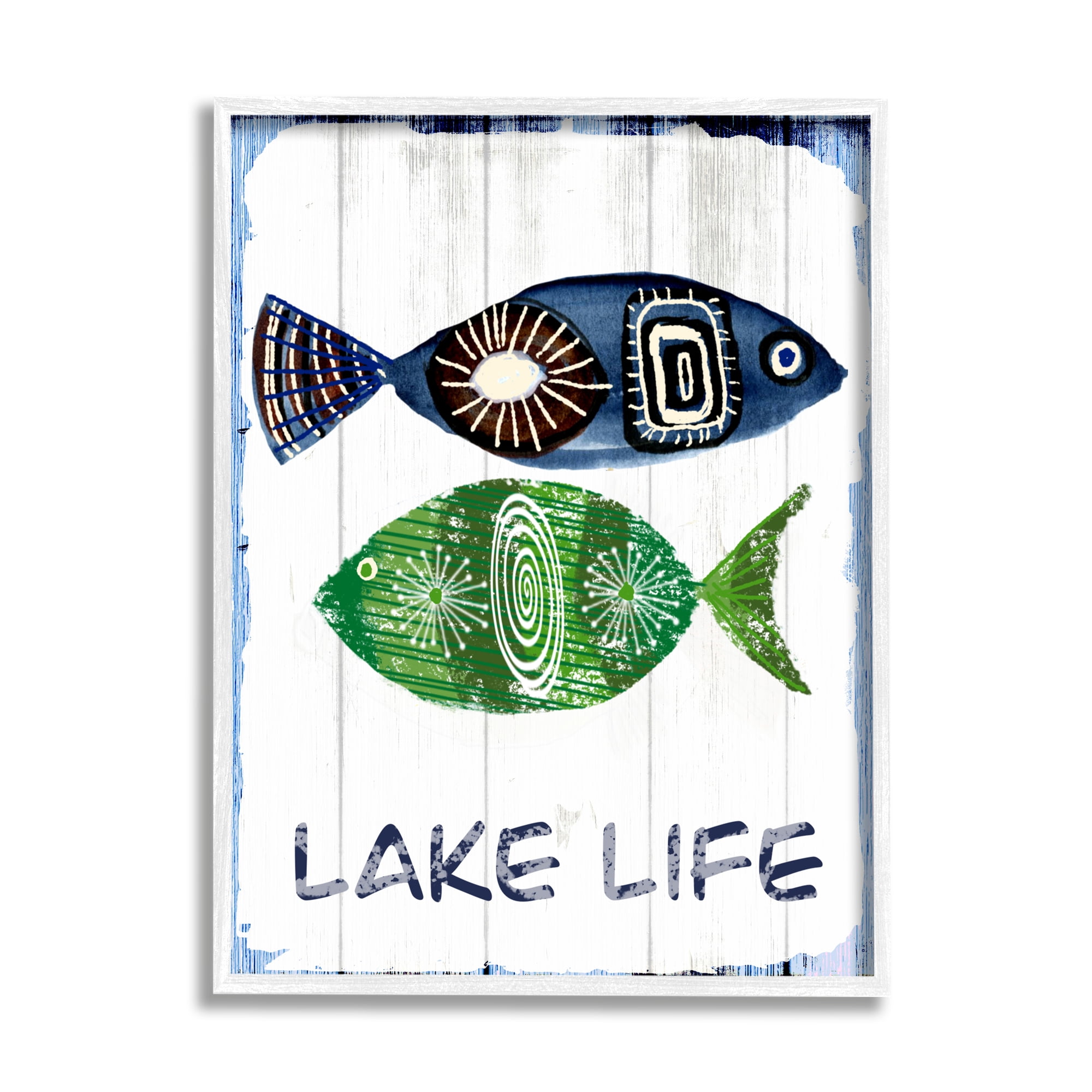 Stupell Industries Lake Life Weathered Fish Shapes Pattern Motif Framed Wall Art, 16 x 20, Design by Jadei Graphics