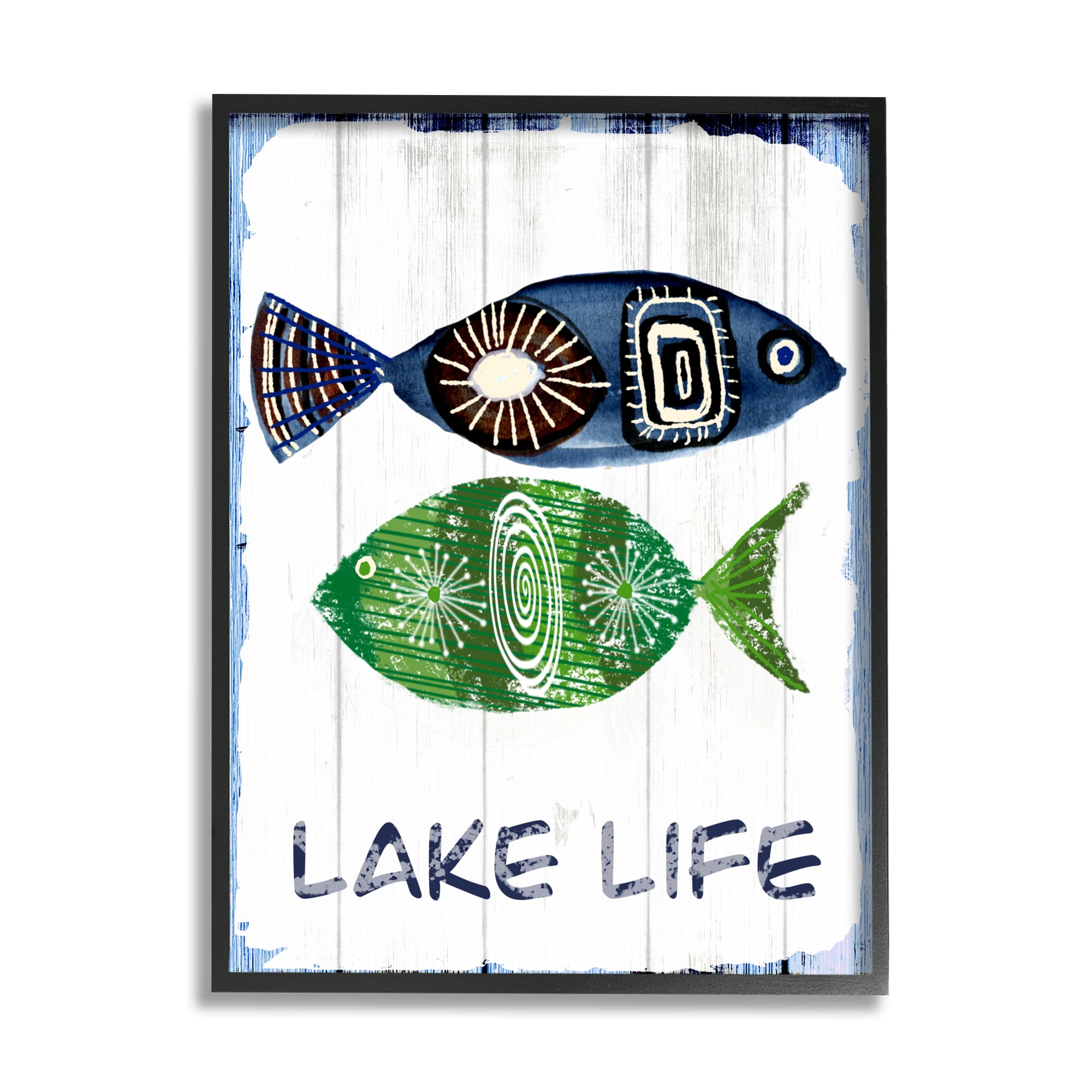 Stupell Industries Lake Life Weathered Fish Shapes Pattern Motif Framed Wall Art, 24 x 30, Design by Jadei Graphics