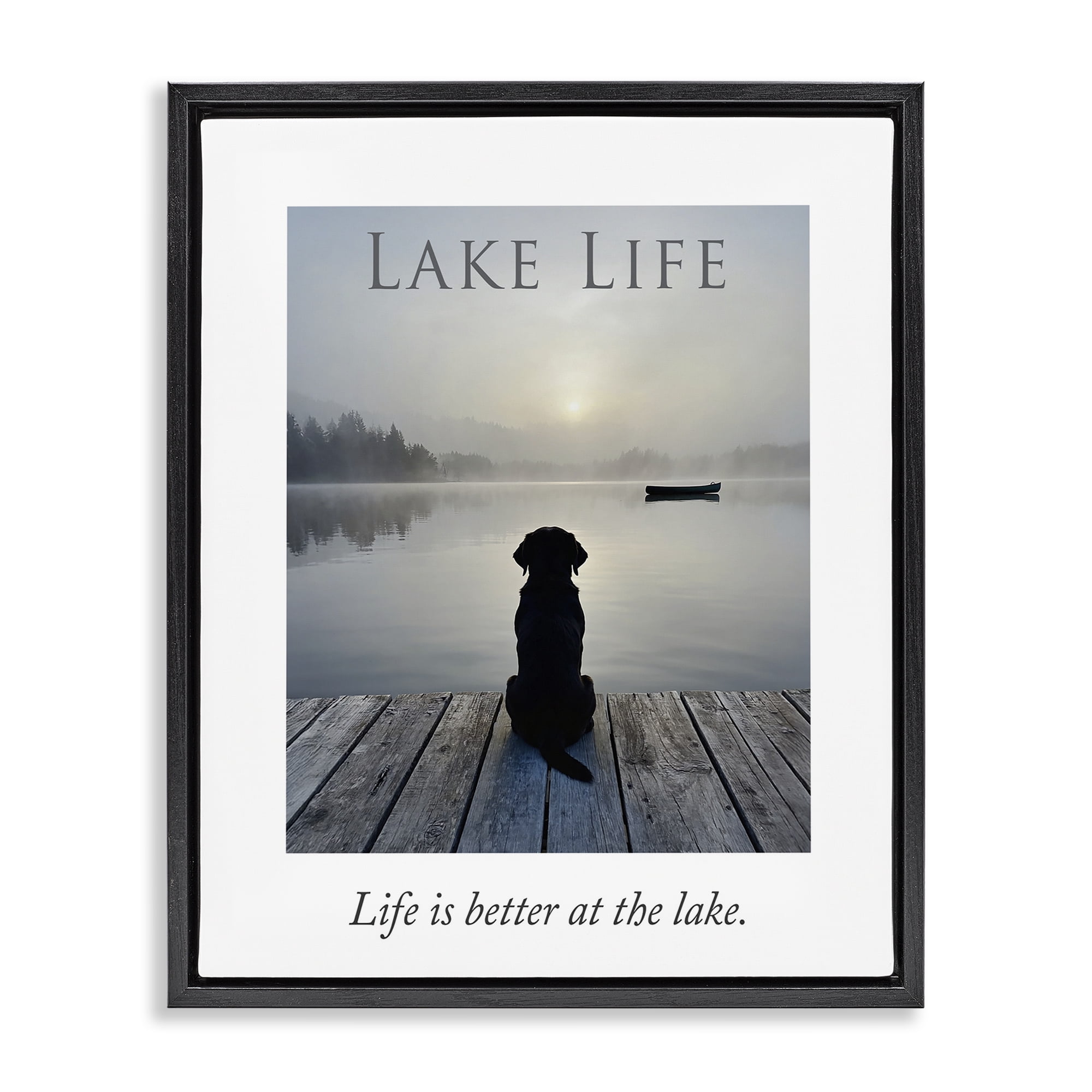 Stupell Industries Lake Life with Dog Black Framed Floater Canvas Wall Art, design by A Barefoot Stylist