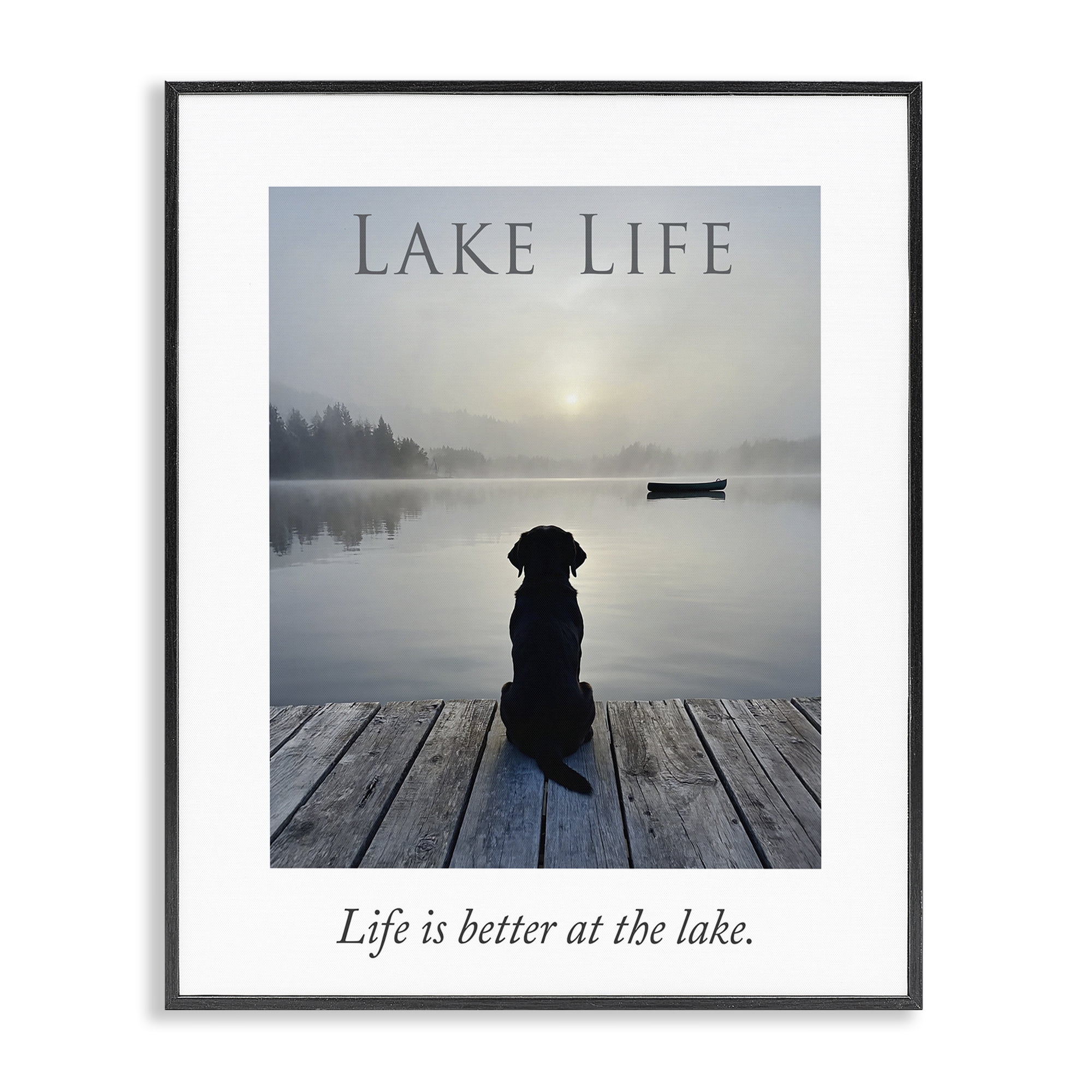 Stupell Industries Lake Life with Dog Black Framed Giclee Art, design by A Barefoot Stylist