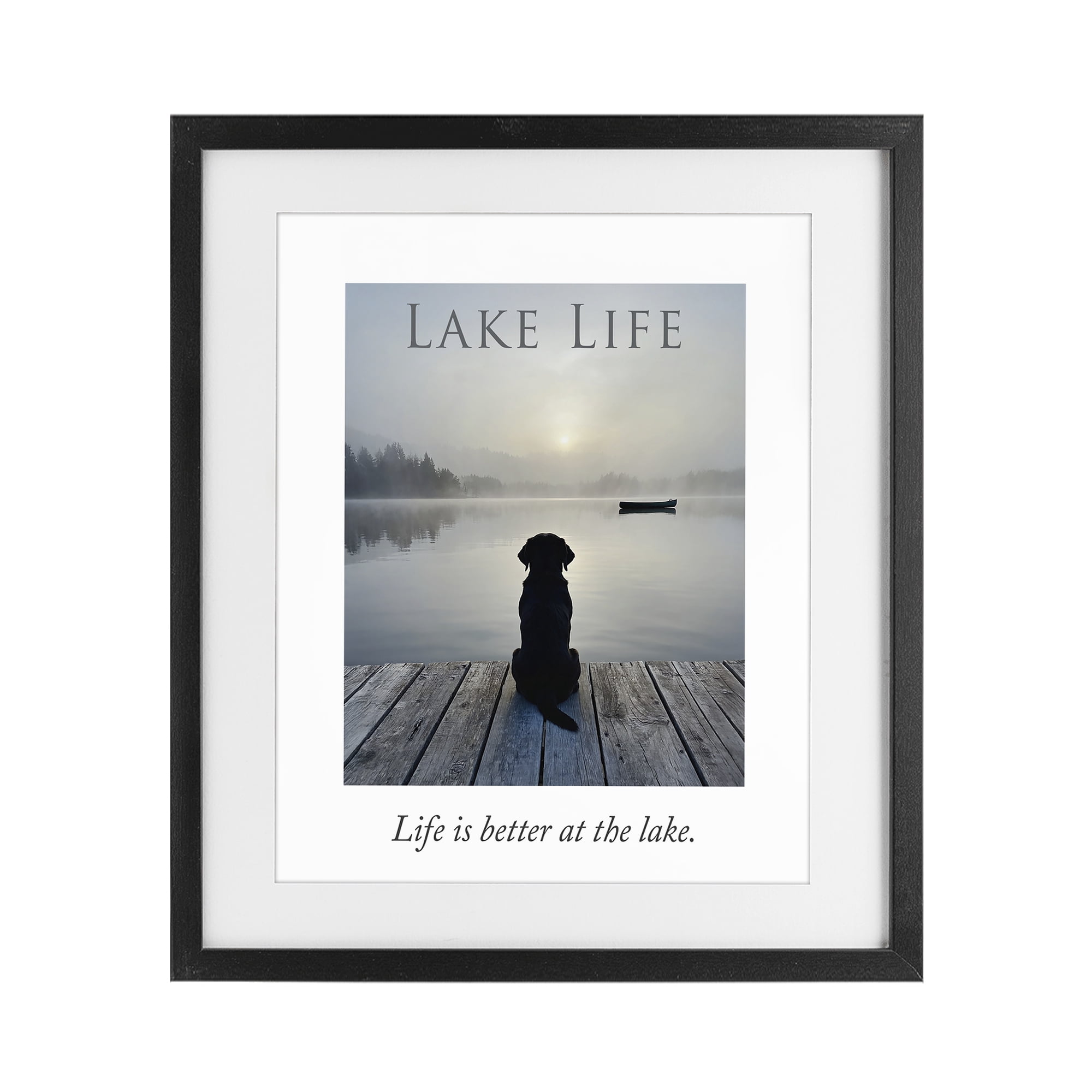 Stupell Industries Lake Life with Dog Black Framed Print Under Glass, design by A Barefoot Stylist