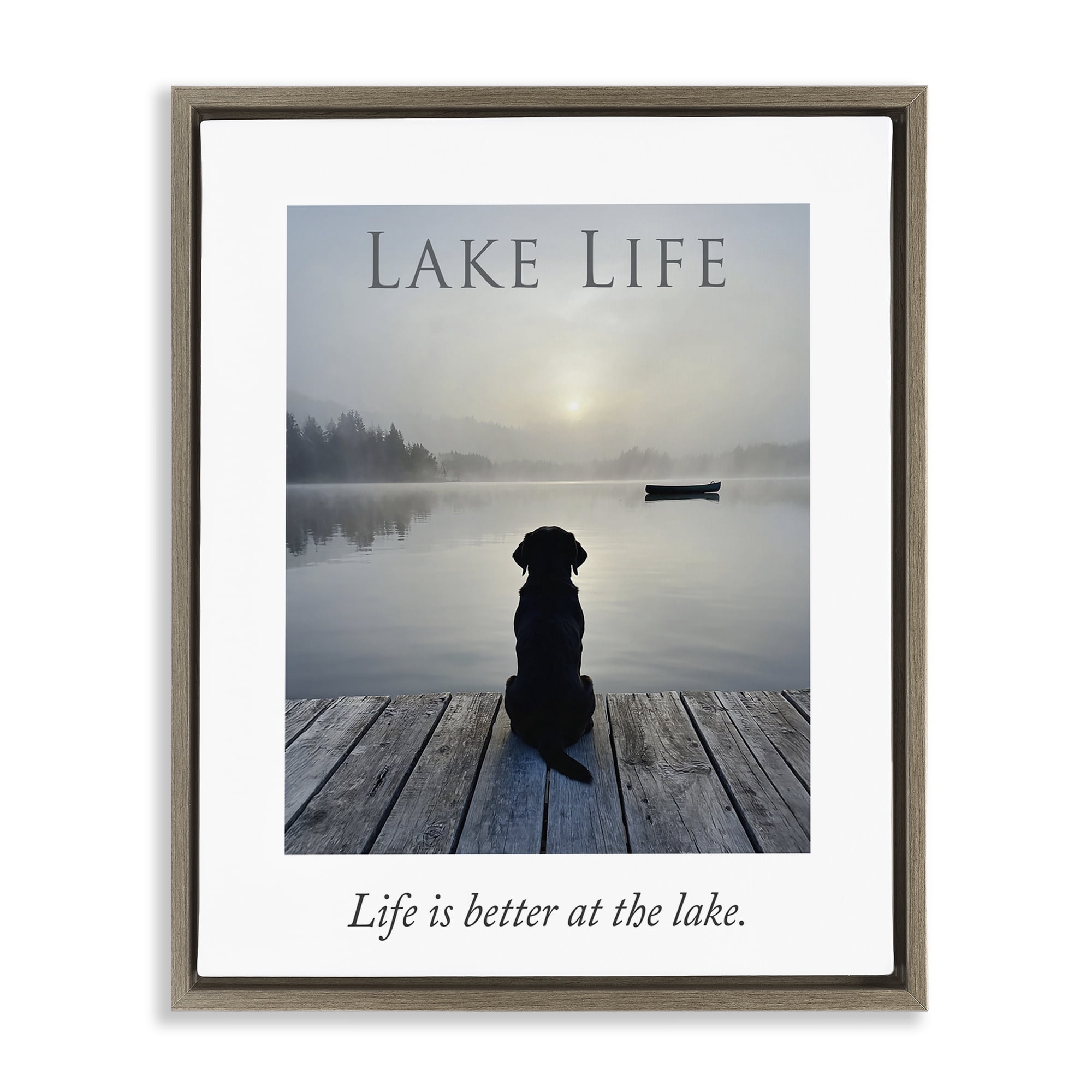 Stupell Industries Lake Life with Dog Brown Framed Floater Canvas Wall Art, design by A Barefoot Stylist