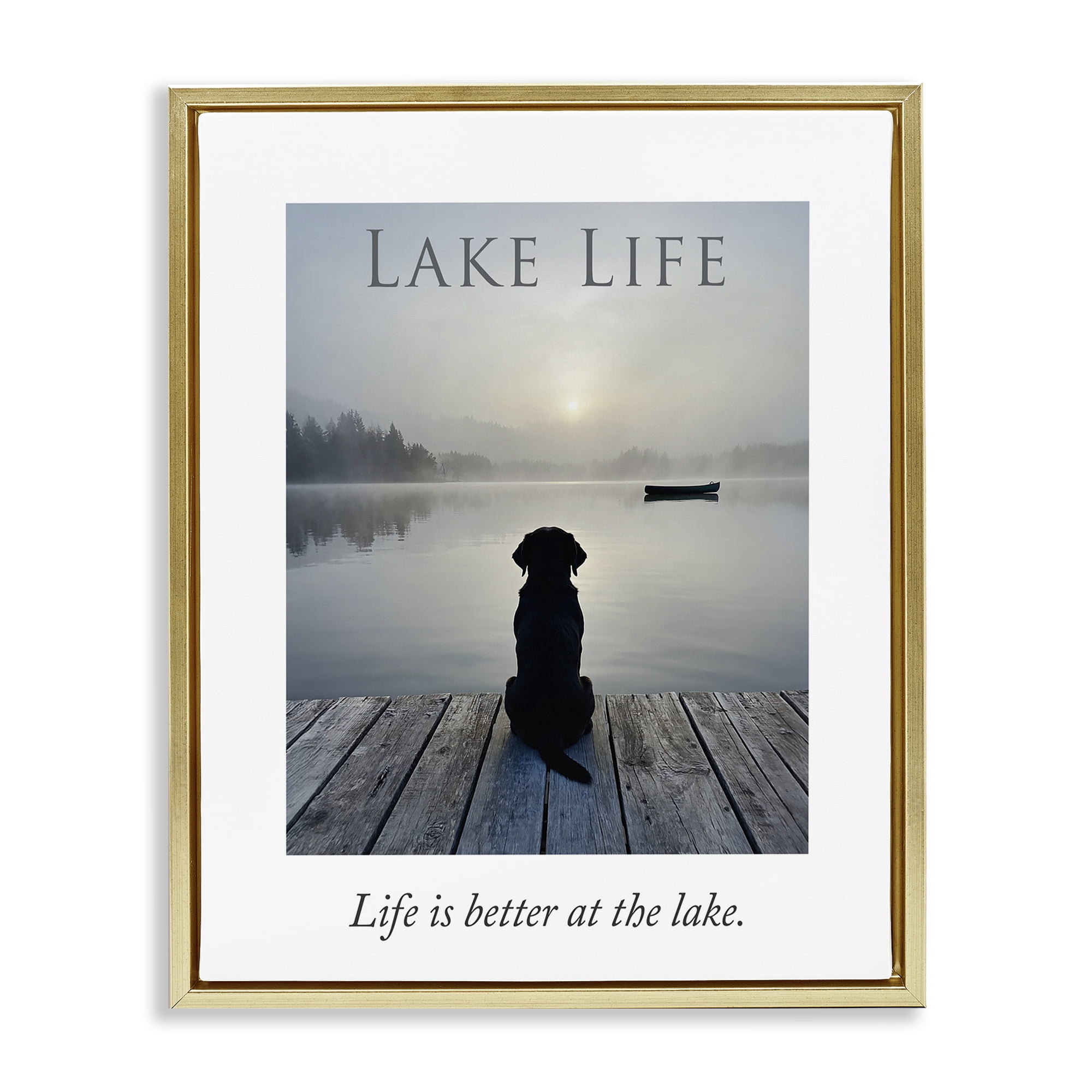 Stupell Industries Lake Life with Dog Gold Framed Floater Canvas Wall Art, design by A Barefoot Stylist