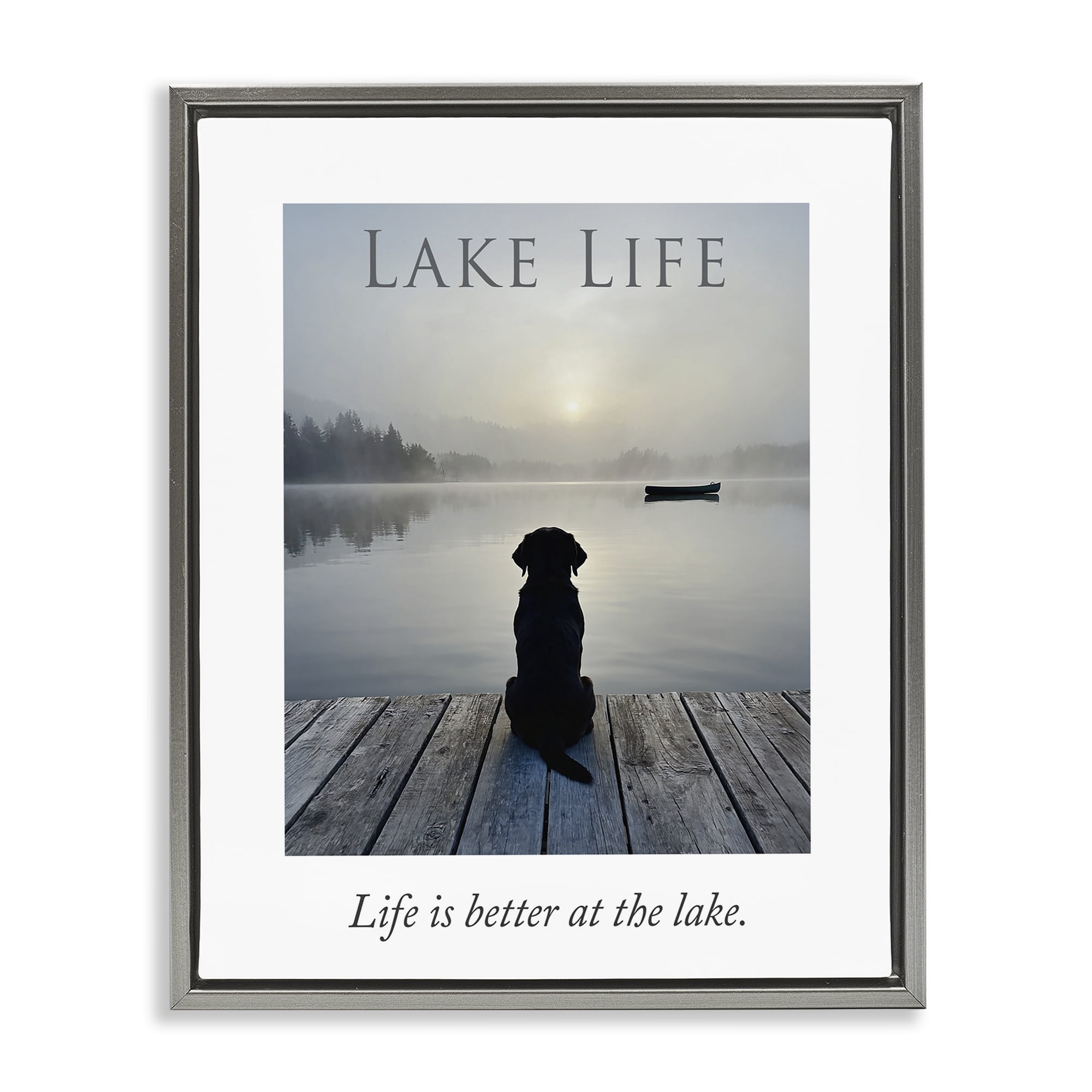 Stupell Industries Lake Life with Dog Gray Framed Floater Canvas Wall Art, design by A Barefoot Stylist