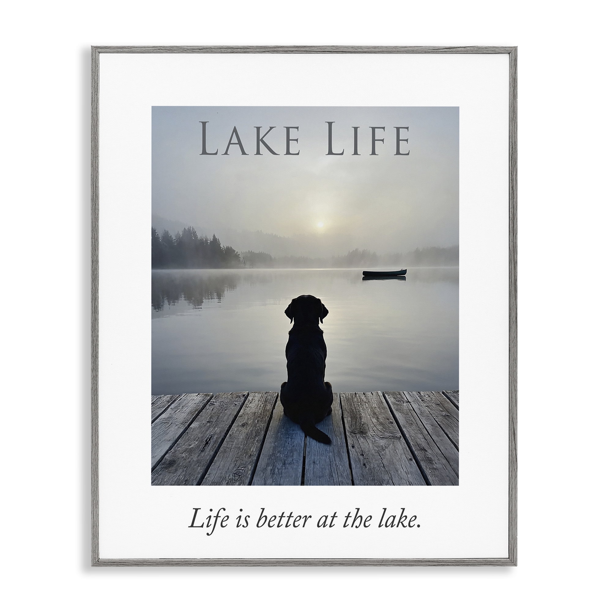 Stupell Industries Lake Life with Dog Gray Framed Giclee Art, design by A Barefoot Stylist