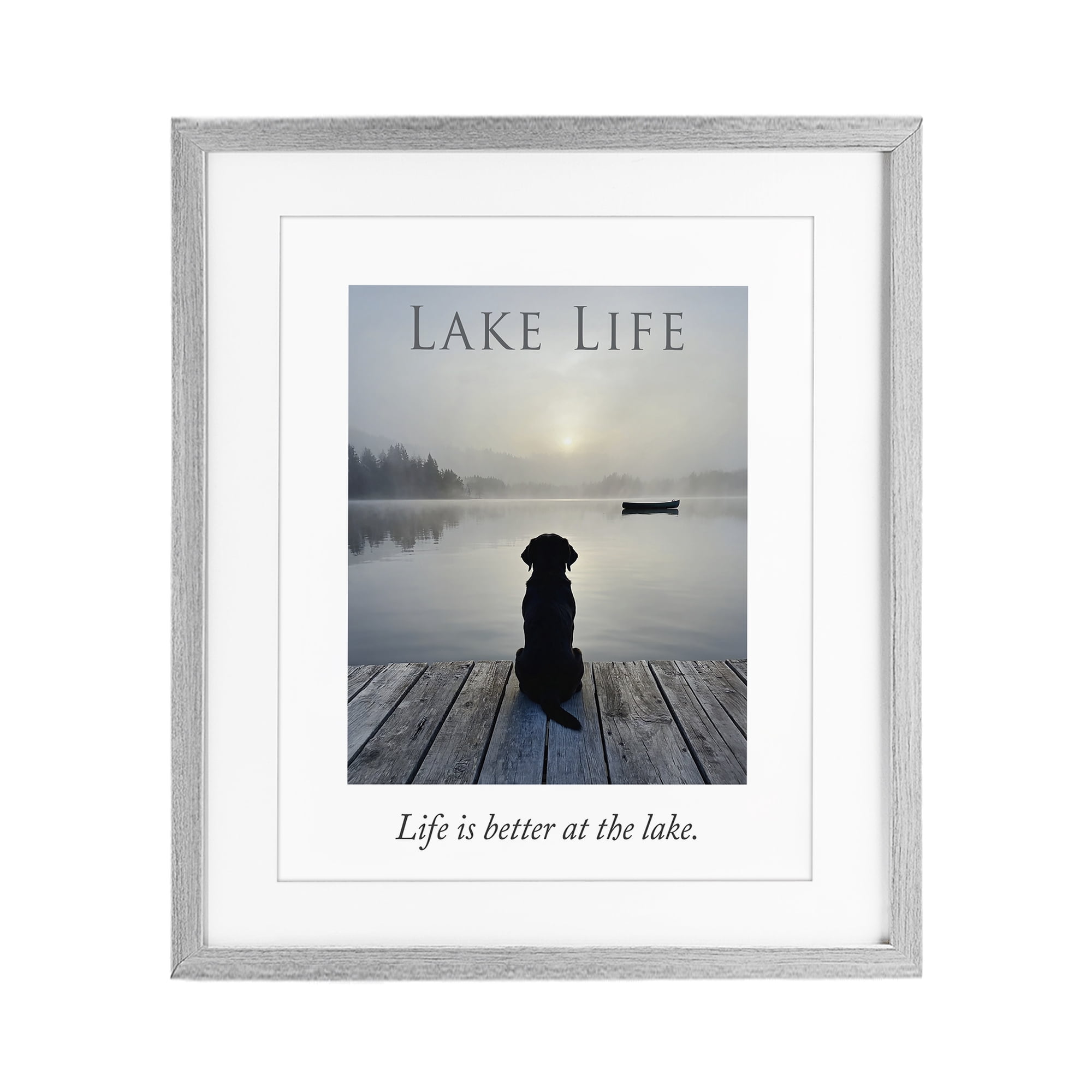 Stupell Industries Lake Life with Dog Gray Framed Print Under Glass, design by A Barefoot Stylist