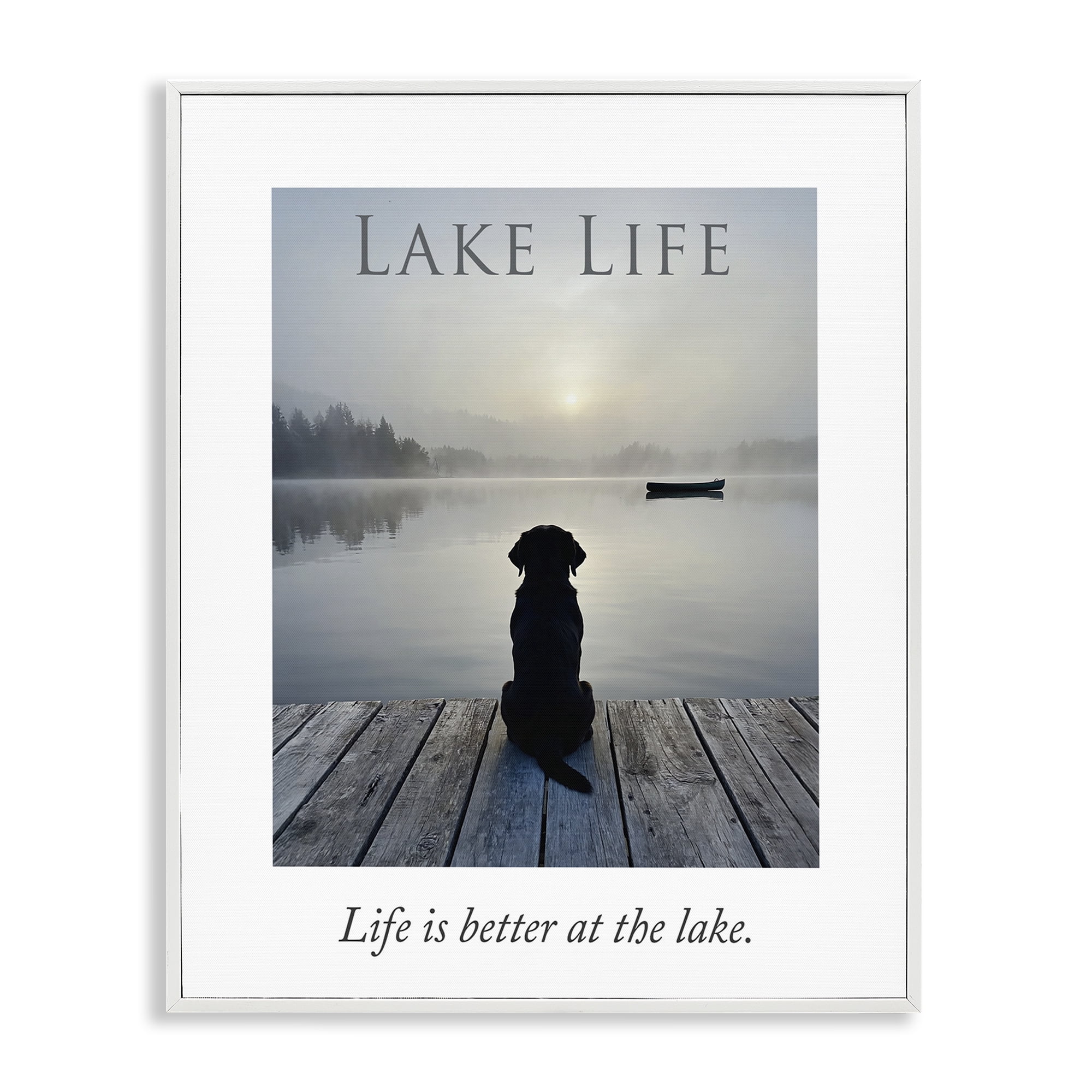 Stupell Industries Lake Life with Dog White Framed Giclee Art, design by A Barefoot Stylist