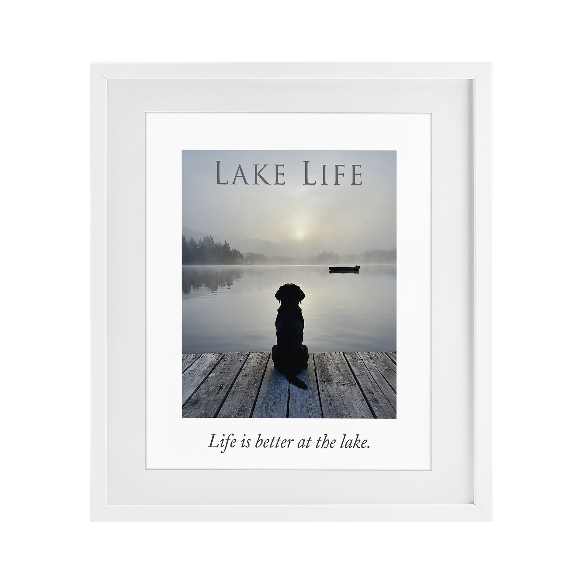 Stupell Industries Lake Life with Dog White Framed Print Under Glass, design by A Barefoot Stylist