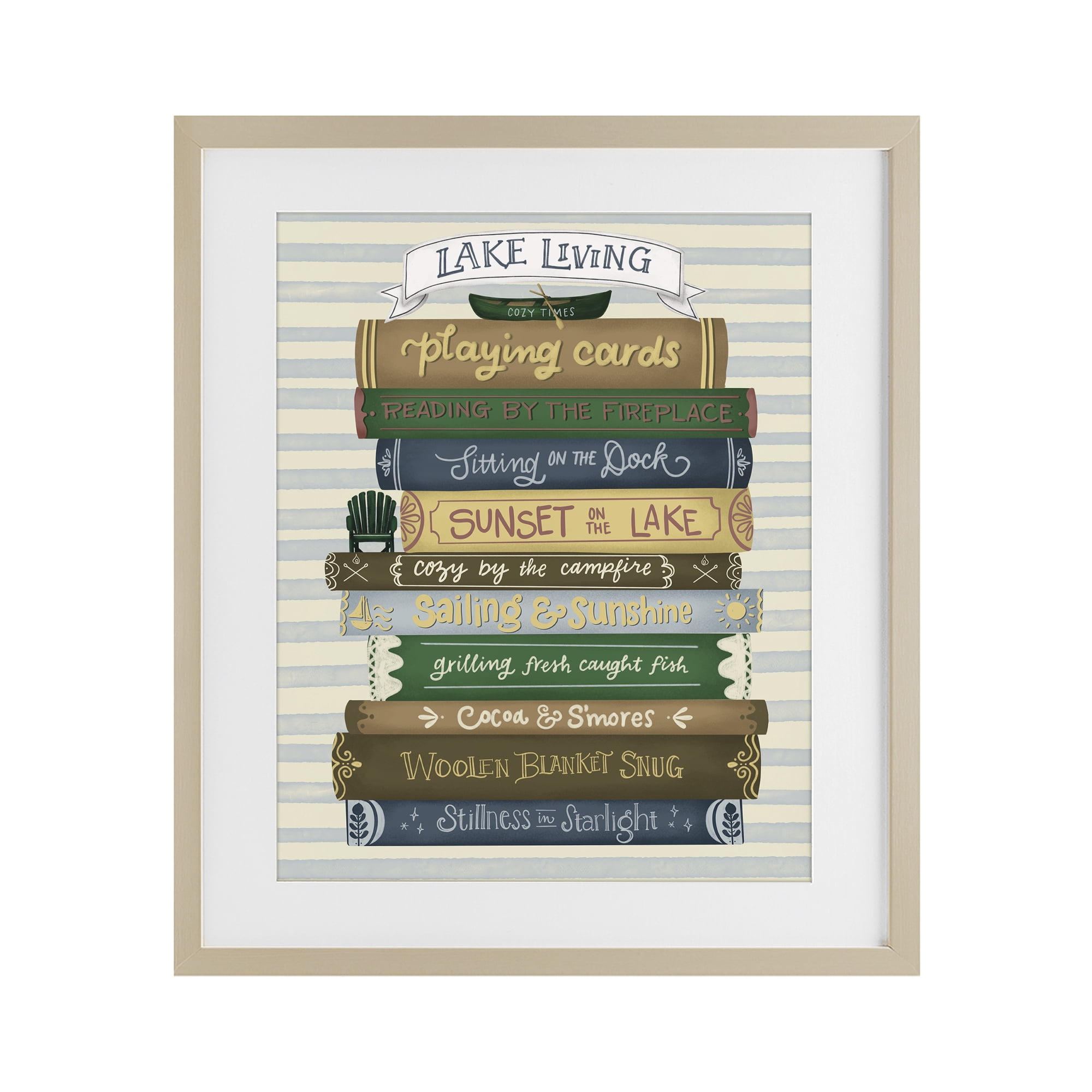 Stupell Industries Lake Living Book Stack Birch Framed Print Under Glass, design by Giao Williams