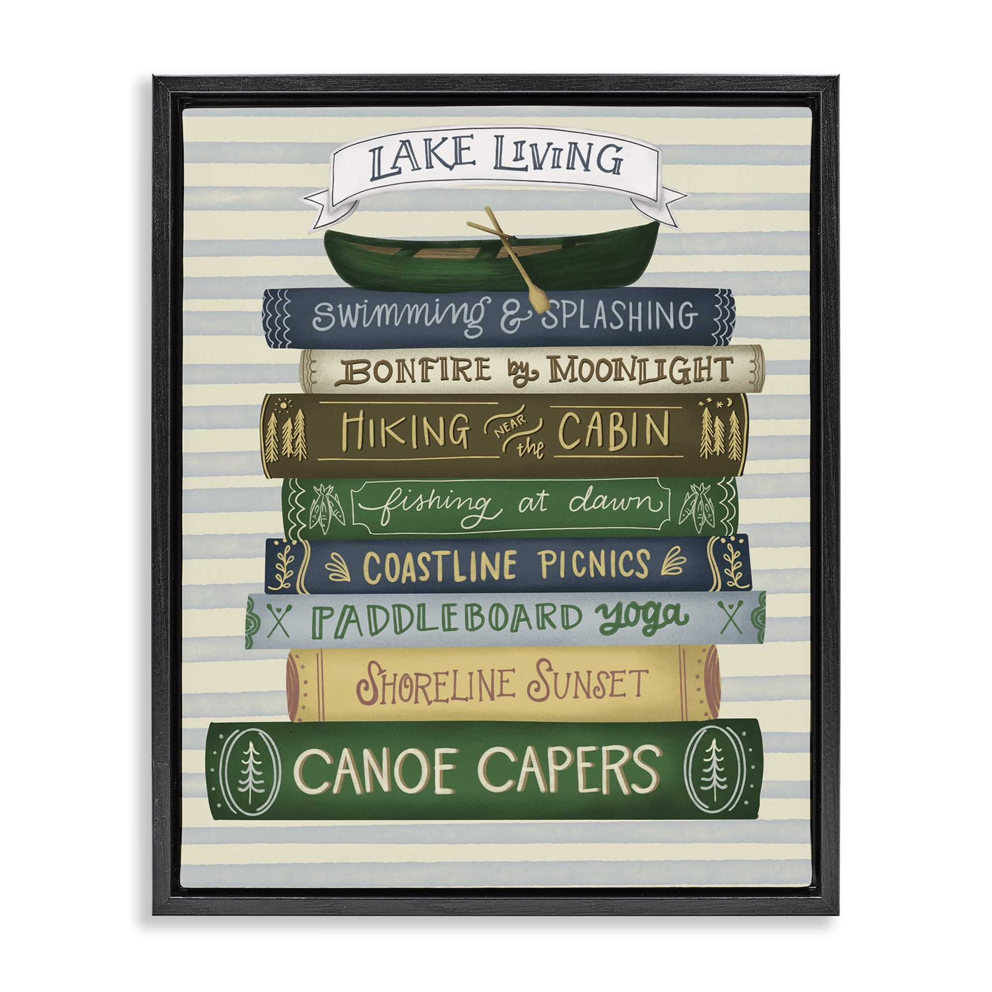 Stupell Industries Lake Living Books Black Framed Floater Canvas Wall Art, design by Giao Williams