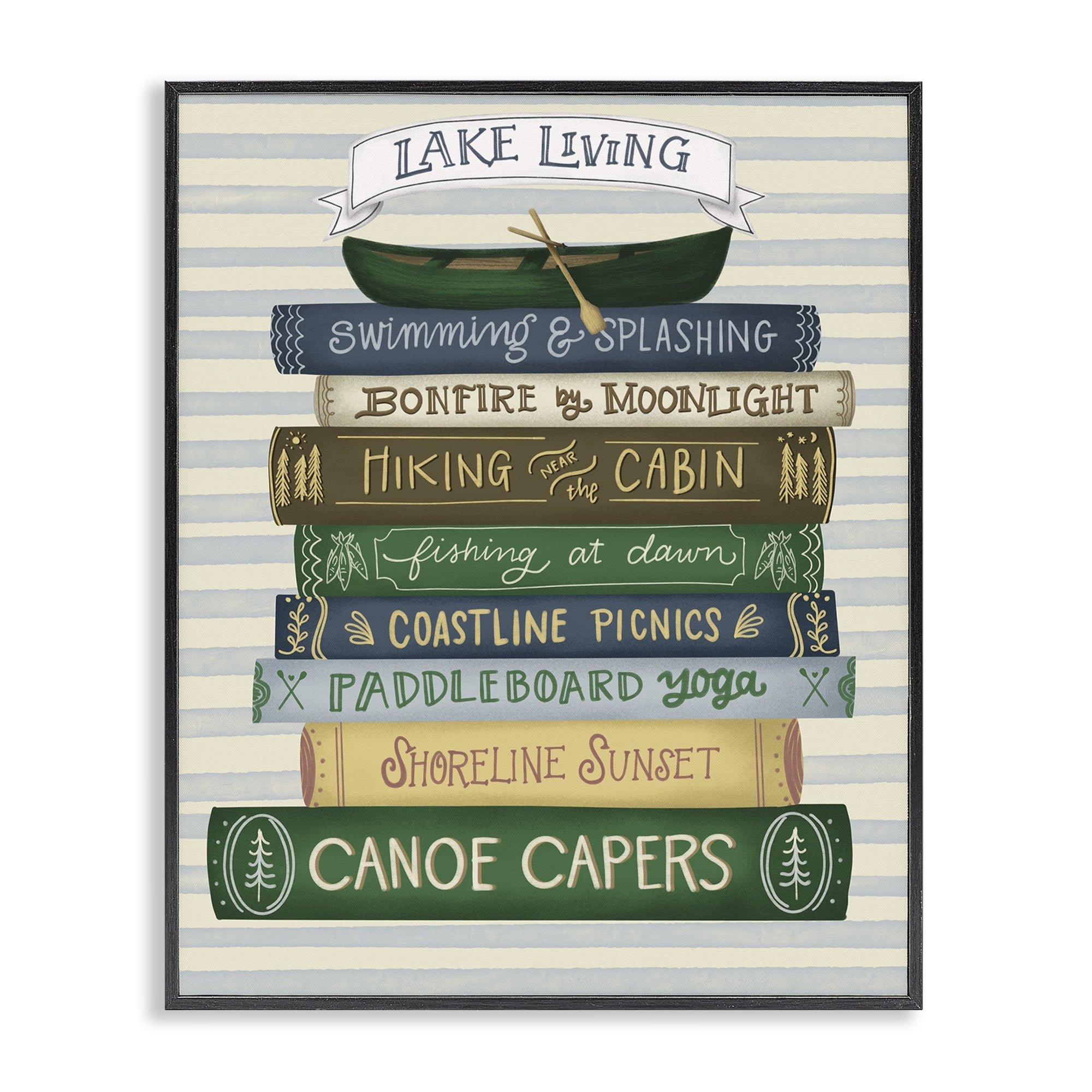 Stupell Industries Lake Living Books Black Framed Giclee Art, design by Giao Williams