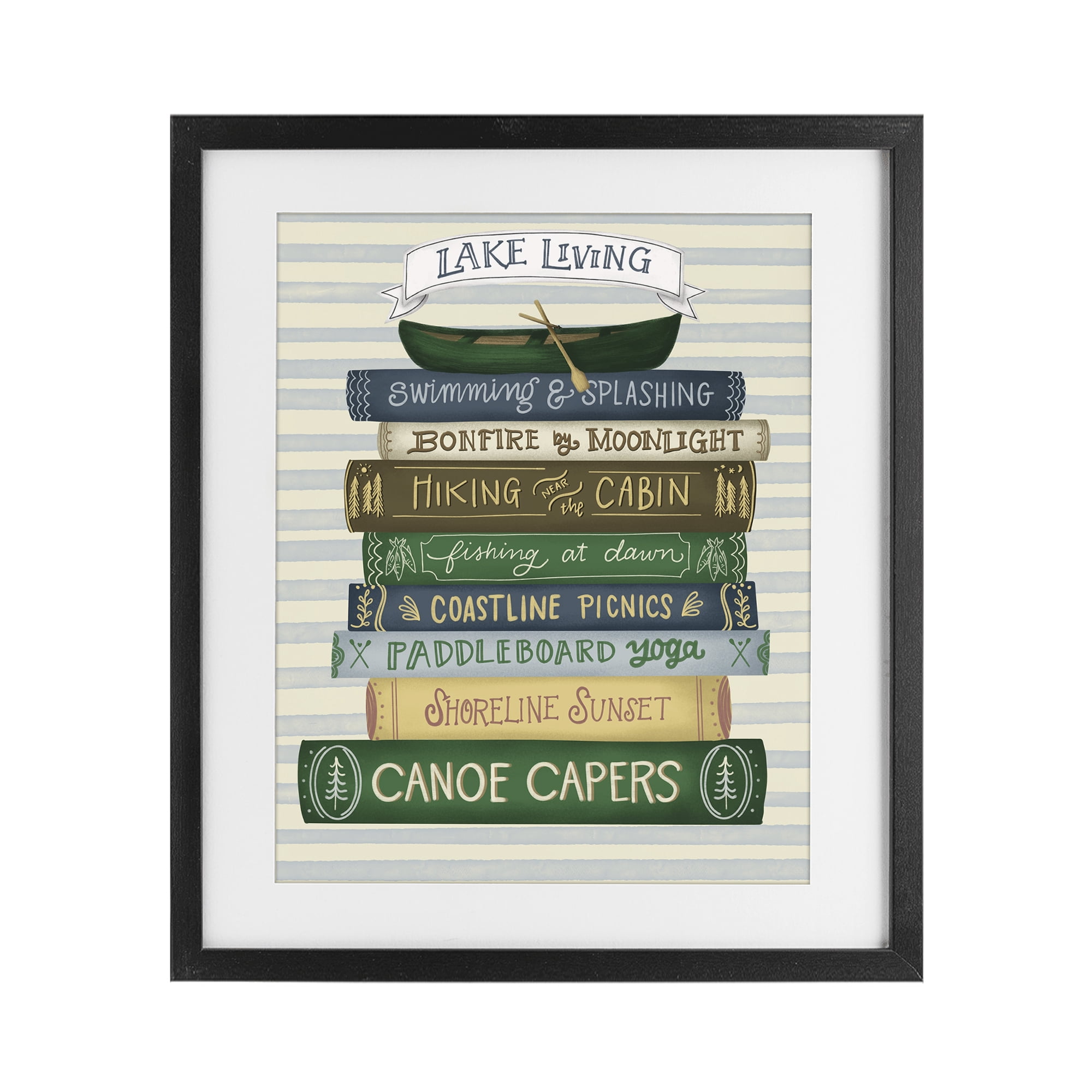 Stupell Industries Lake Living Books Black Framed Print Under Glass, design by Giao Williams