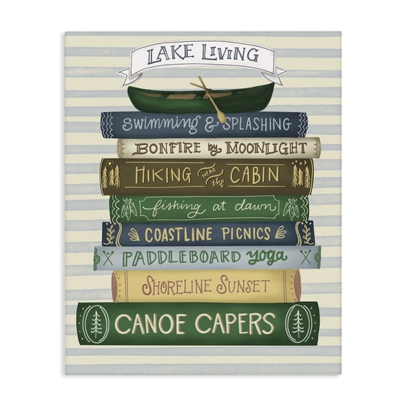 Stupell Industries Rustic Lodge Lake Living Books Canvas Art, 24 x 30, by Giao Williams