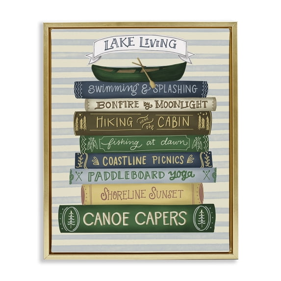 Stupell Industries Rustic Lodge Lake Living Books Gold Floating Frame Canvas Art, 25 x 31, by Giao Williams