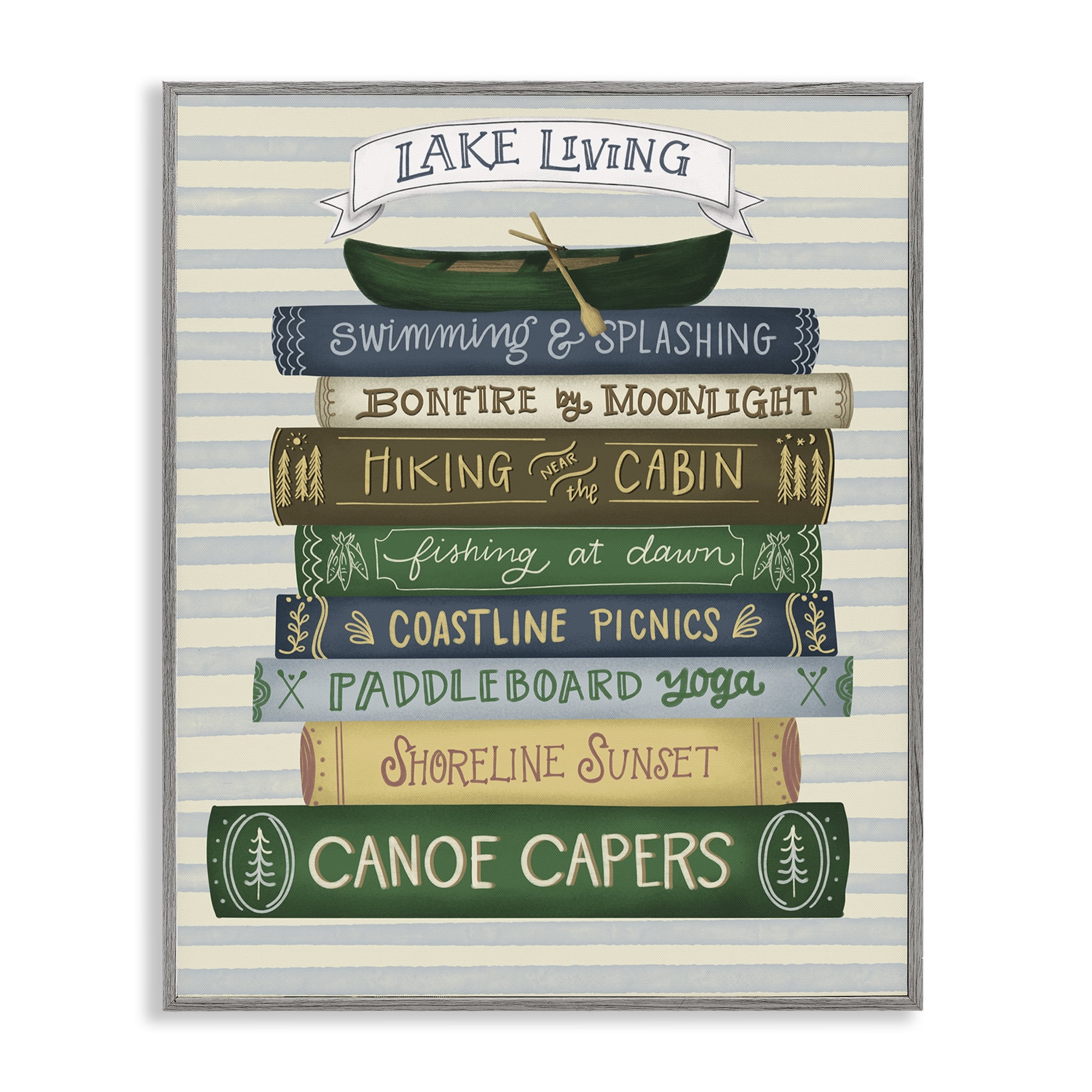 Stupell Industries Lake Living Books Gray Framed Giclee Art, design by Giao Williams