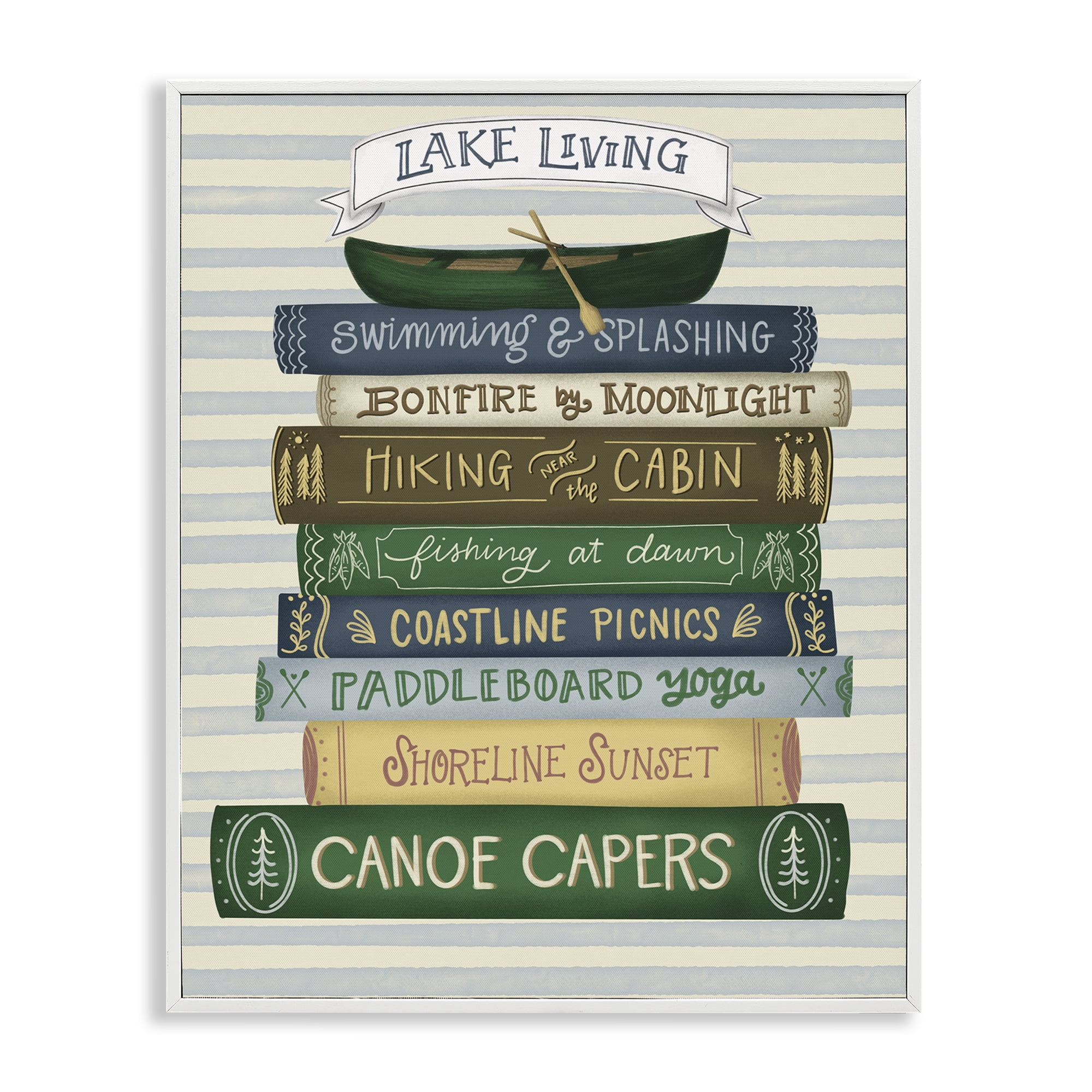 Stupell Industries Lake Living Books White Framed Giclee Art, design by Giao Williams
