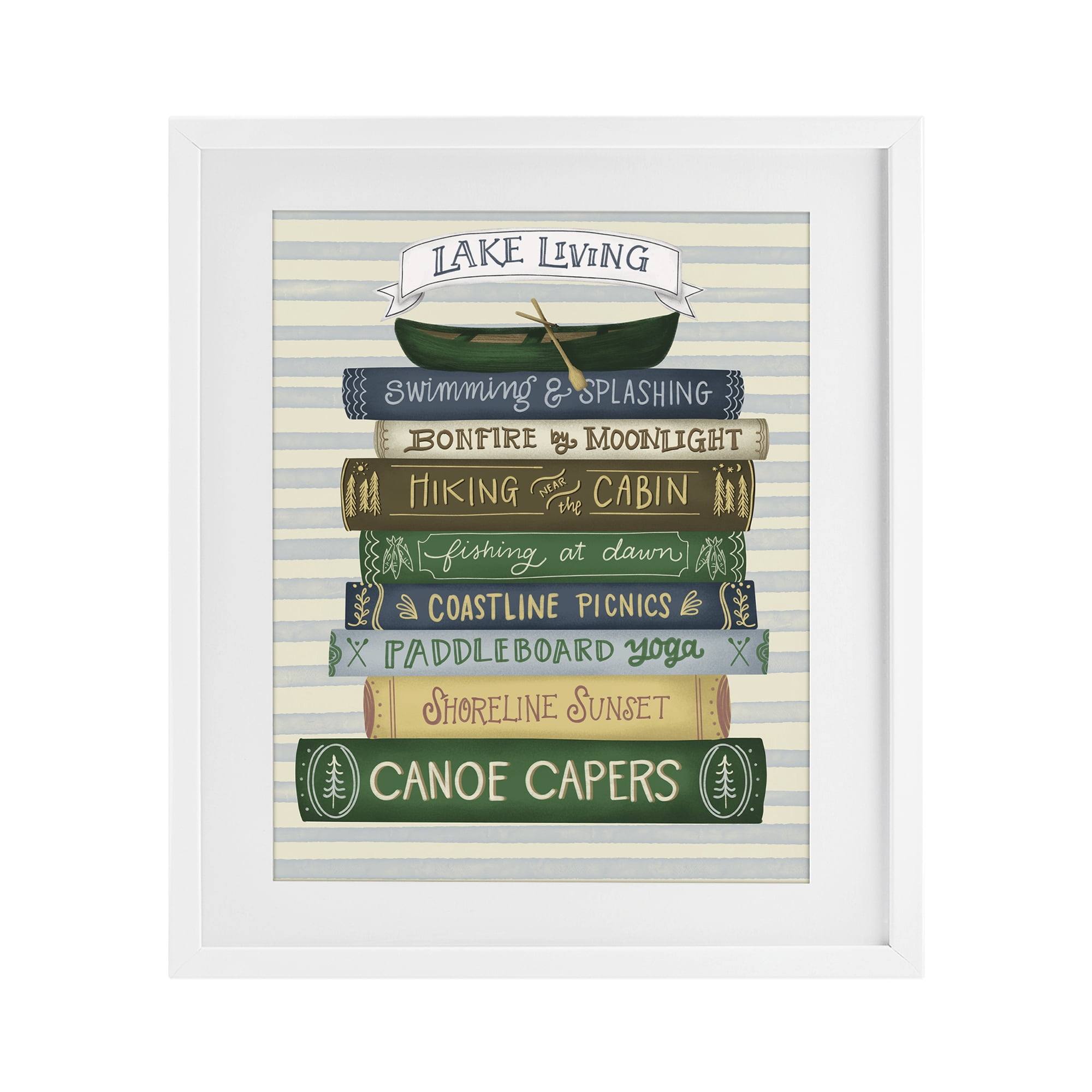 Stupell Industries Lake Living Books White Framed Print Under Glass, design by Giao Williams