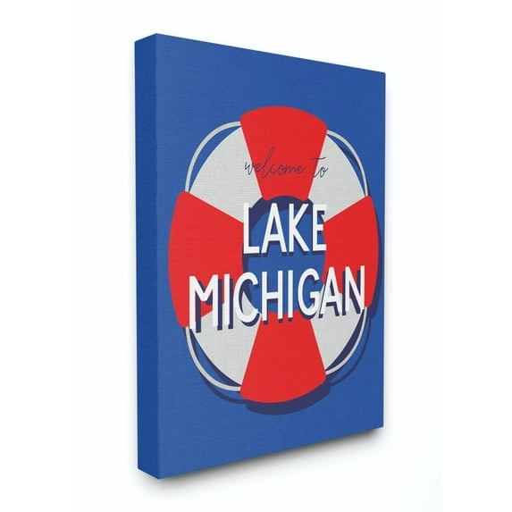 Stupell Industries Lake Michigan Beach Coast Ocean Blue Red Word Design Canvas Wall Art by Daphne Polselli