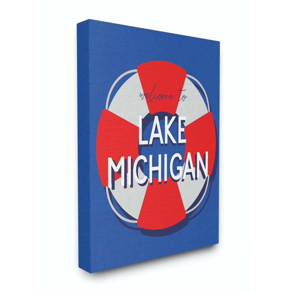 Stupell Industries Lake Michigan Beach Coast Ocean Blue Red Word Design Super Canvas Wall Art by Daphne Polselli