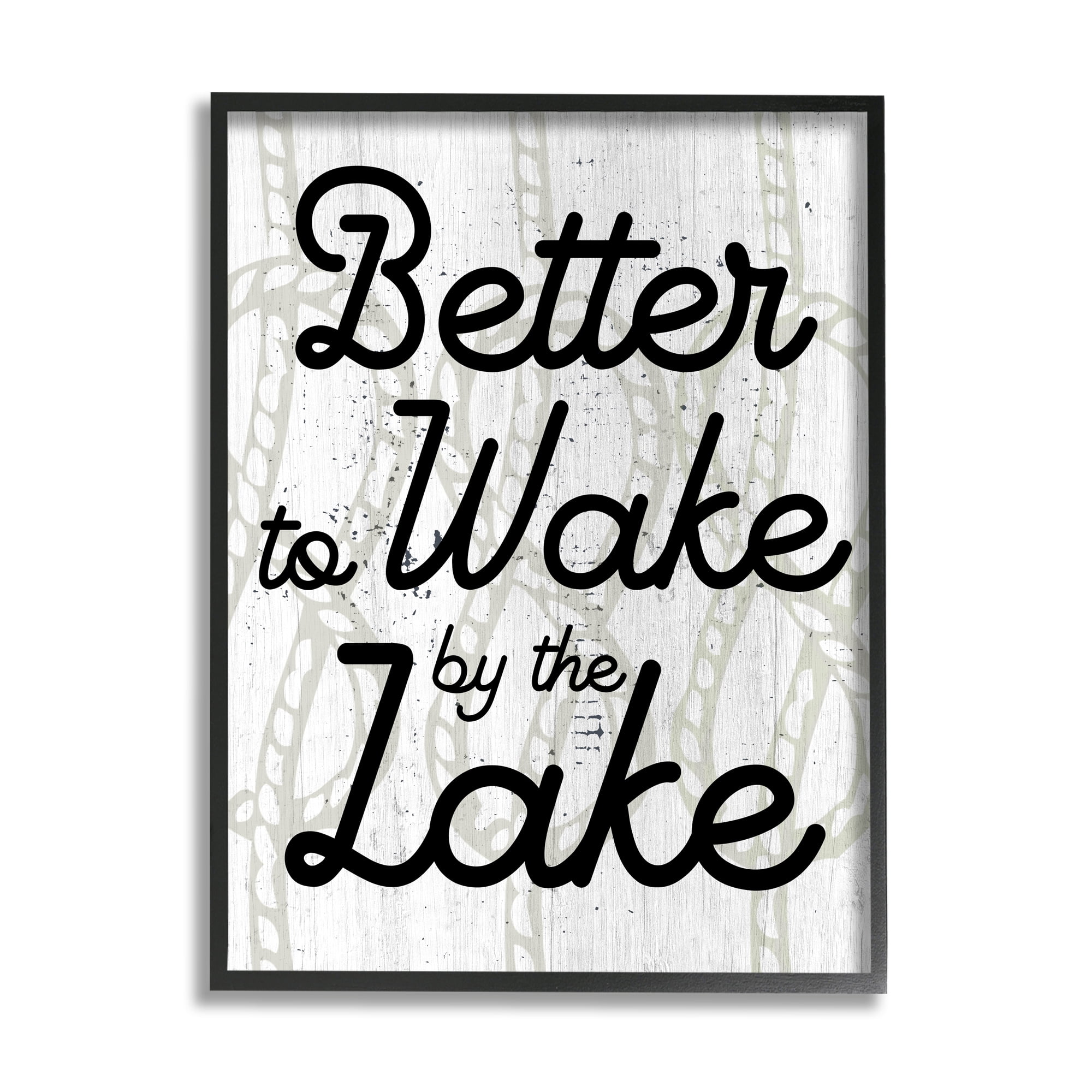 Stupell Industries Lake Phrase on Rope Pattern Inspirational Painting Black Framed Art Print Wall Art, 16 x 20