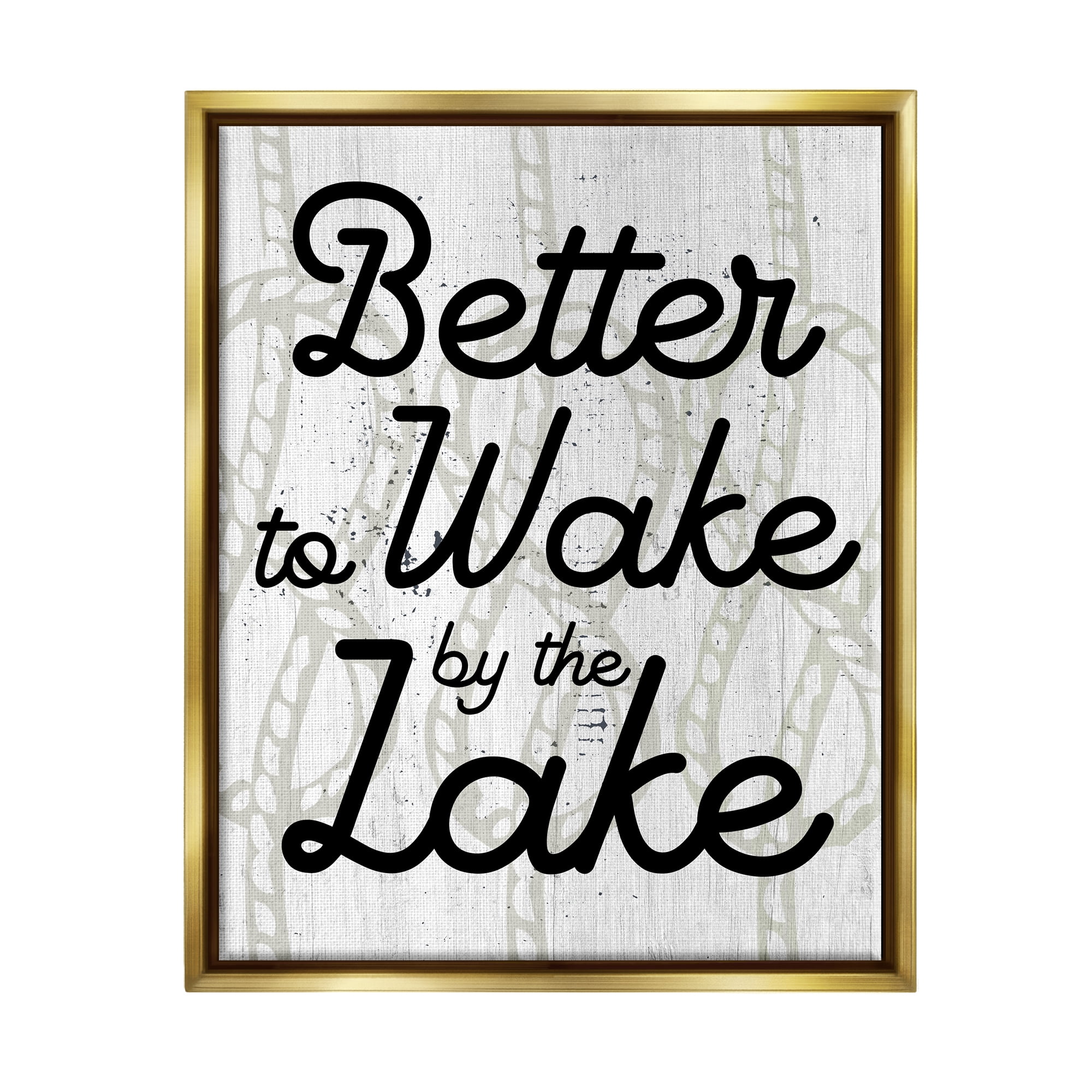 Stupell Industries Lake Phrase on Rope Pattern Inspirational Painting Gold Floater Framed Art Print Wall Art, 17 x 21