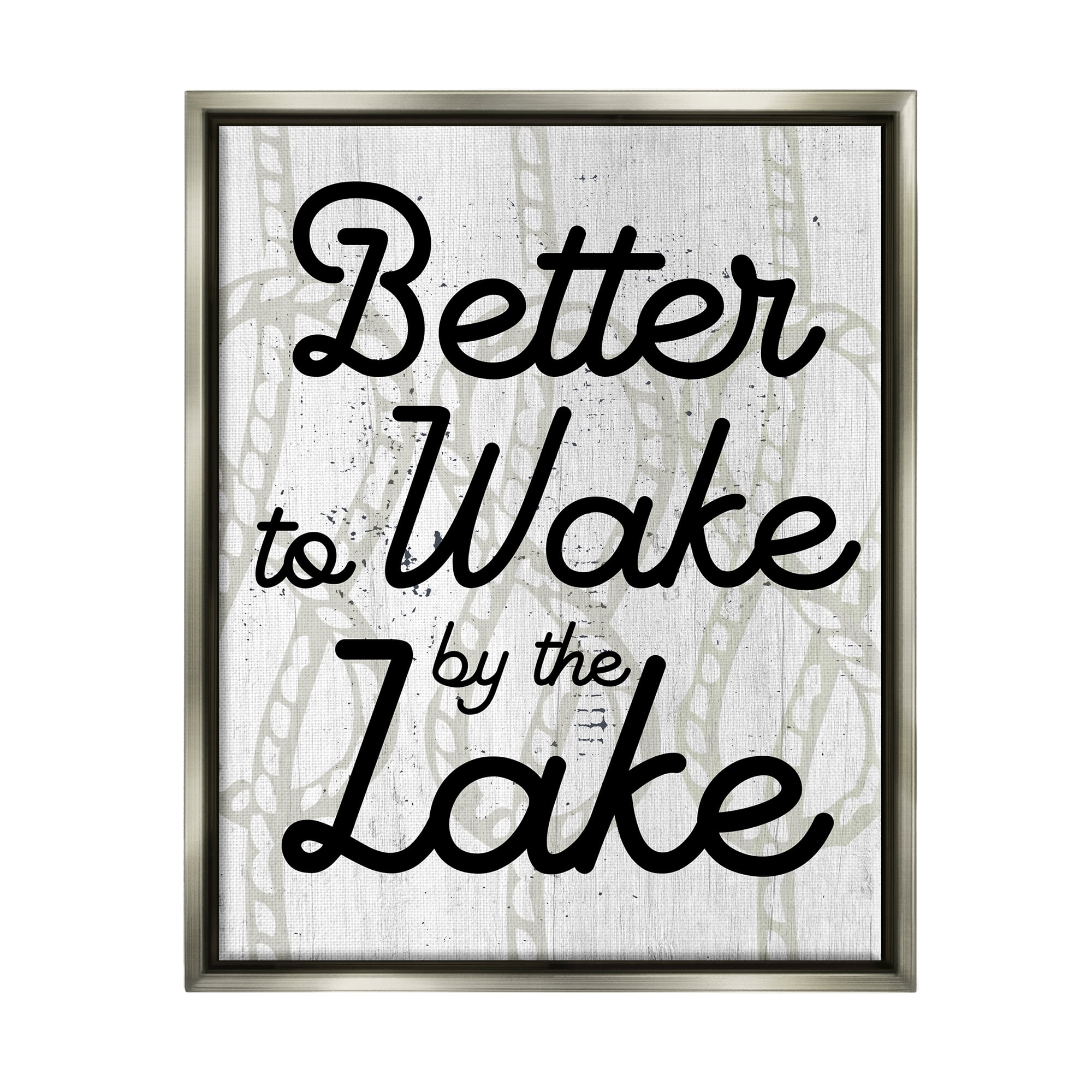 Stupell Industries Lake Phrase on Rope Pattern Inspirational Painting Gray Floater Framed Art Print Wall Art, 17 x 21