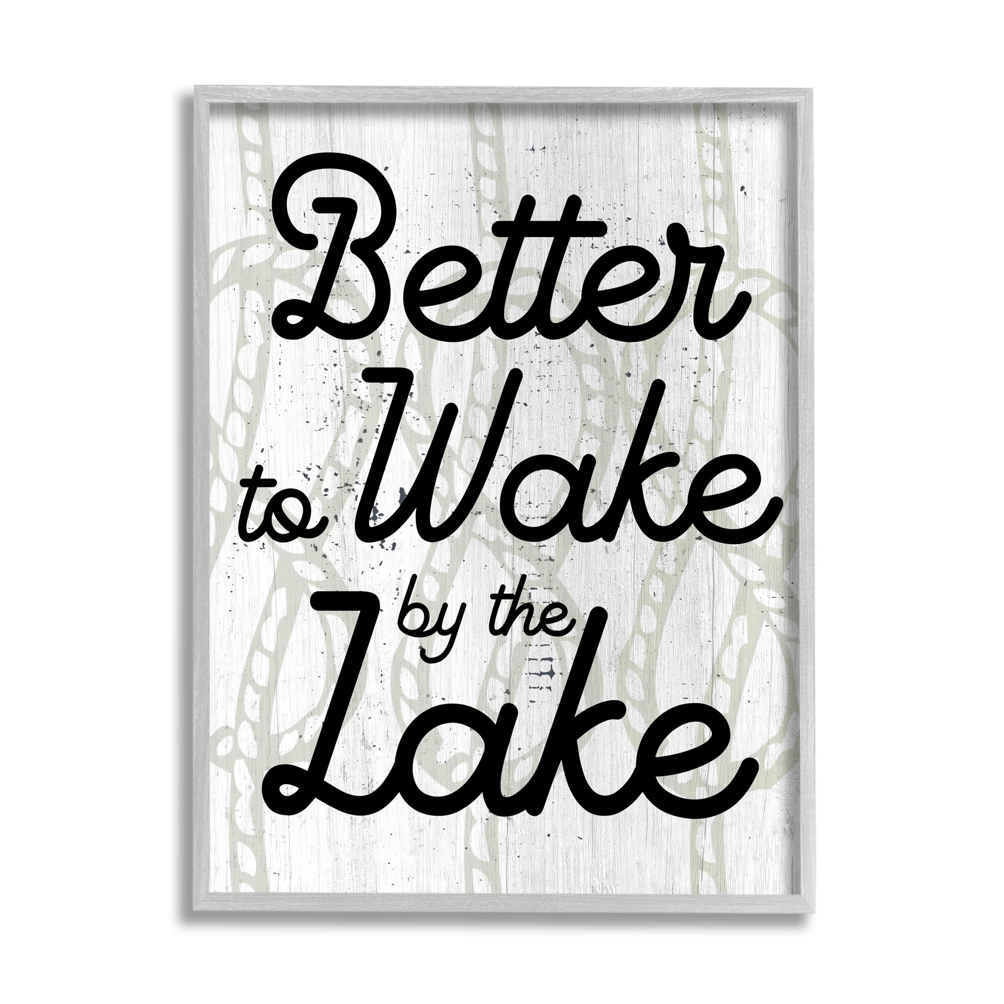 Stupell Industries Lake Phrase on Rope Pattern Inspirational Painting Gray Framed Art Print Wall Art, 11 x 14