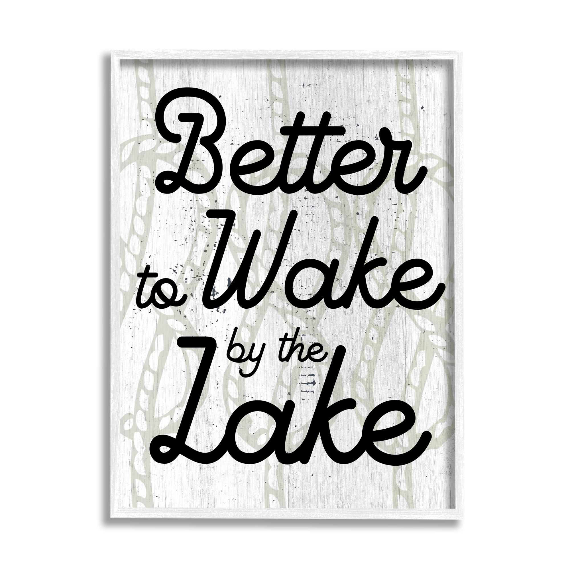 Stupell Industries Lake Phrase on Rope Pattern Inspirational Painting White Framed Art Print Wall Art, 16 x 20