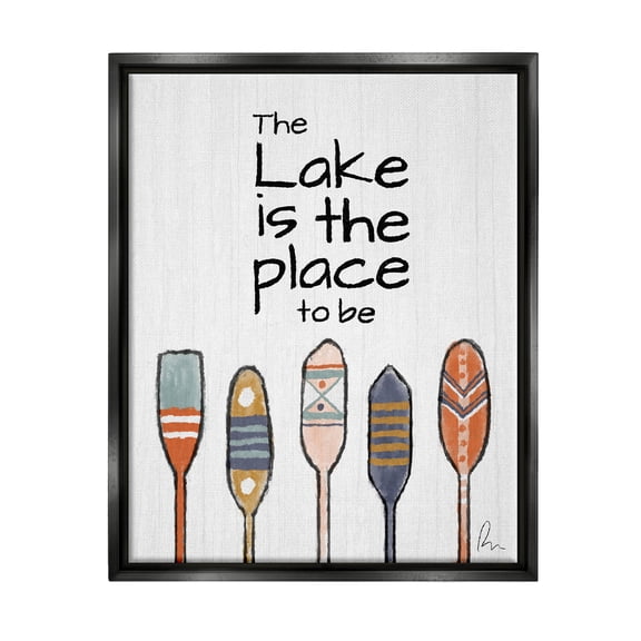 Stupell Industries Lake Place to Be Phrase Graphic Art Jet Black Floating Framed Canvas Print Wall Art, Design by Ramona Murdock