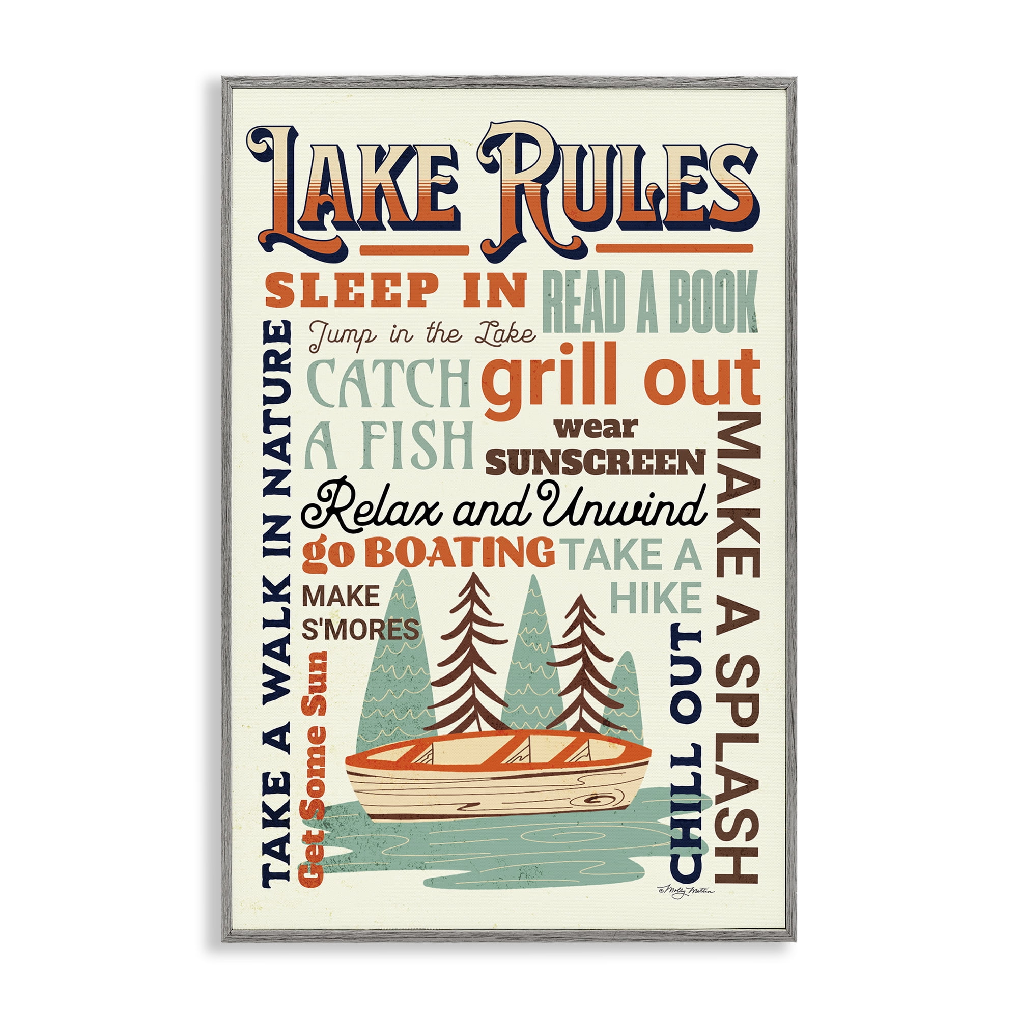 Stupell Industries Lake Rules Fun Activities Text & Numbers Painting Gray Framed Art Print Wall Art, 20 x 30