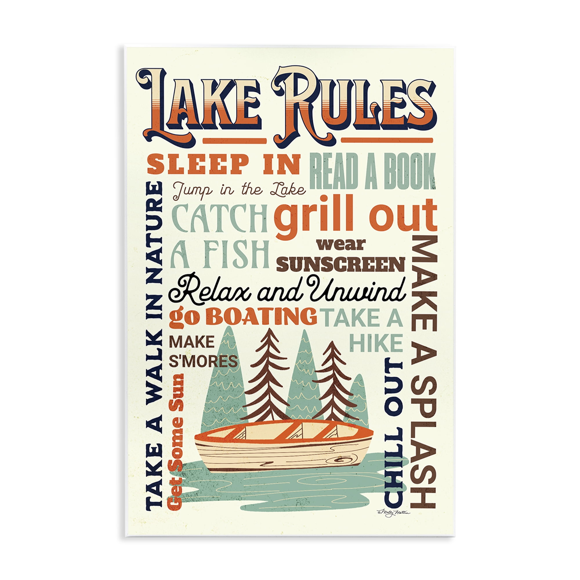 Stupell Industries Lake Rules Fun Activities Text & Numbers Painting Unframed Art Print Wall Art, 13 x 19