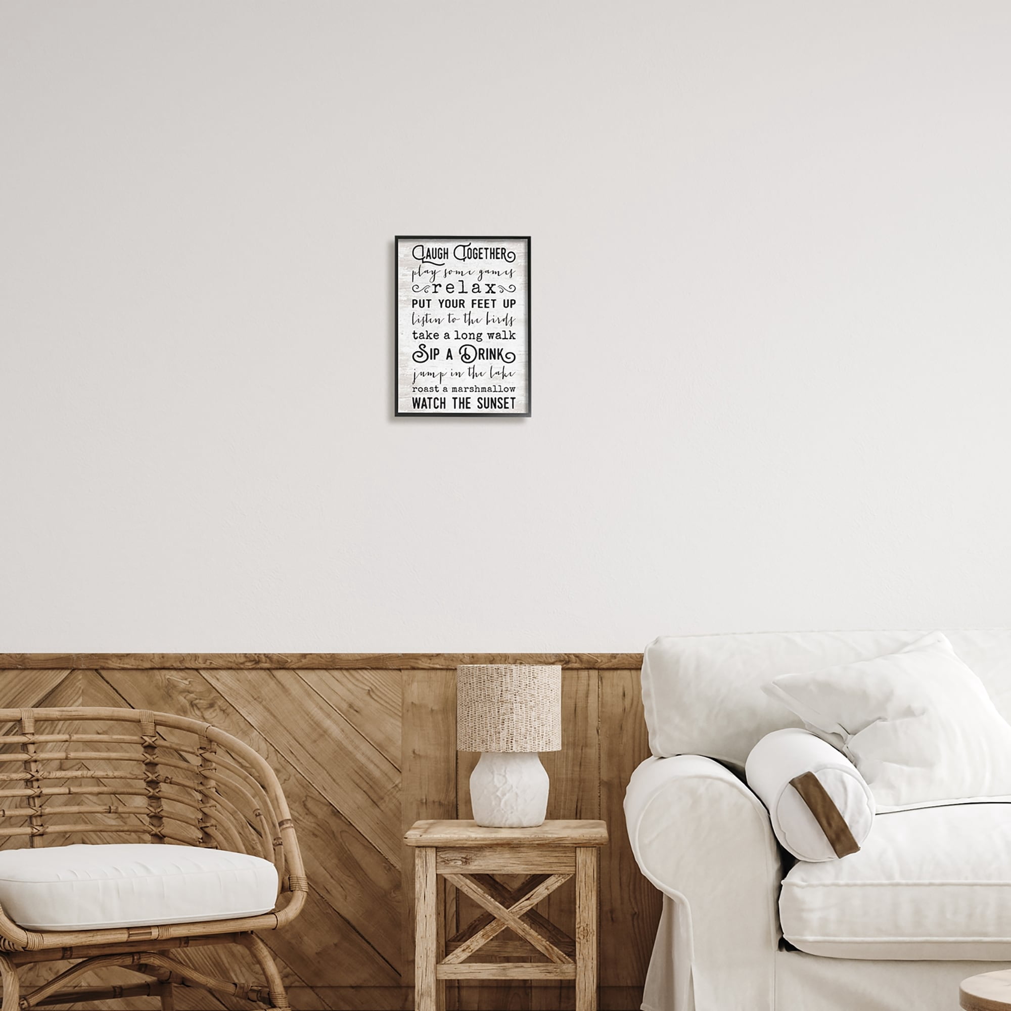 Stupell Industries Lake Rules Relaxing List Rustic Weathered Pattern Graphic Art Black Framed Art Print Wall Art, Design by Lettered and Lined