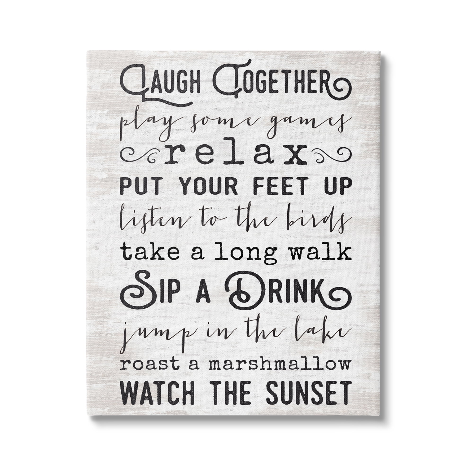 Stupell Industries Lake Rules Relaxing List Rustic Weathered Pattern Graphic Art Gallery Wrapped Canvas Print Wall Art, Design by Lettered and Lined