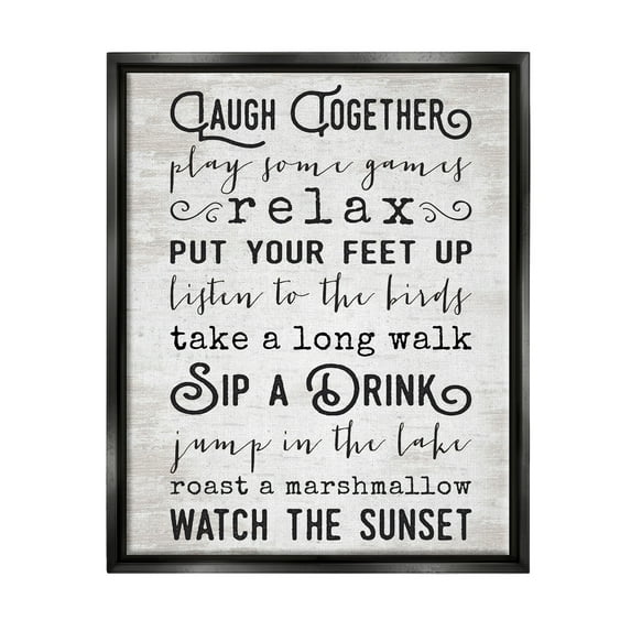 Stupell Industries Lake Rules Relaxing List Rustic Weathered Pattern Graphic Art Jet Black Floating Framed Canvas Print Wall Art, Design by Lettered and Lined