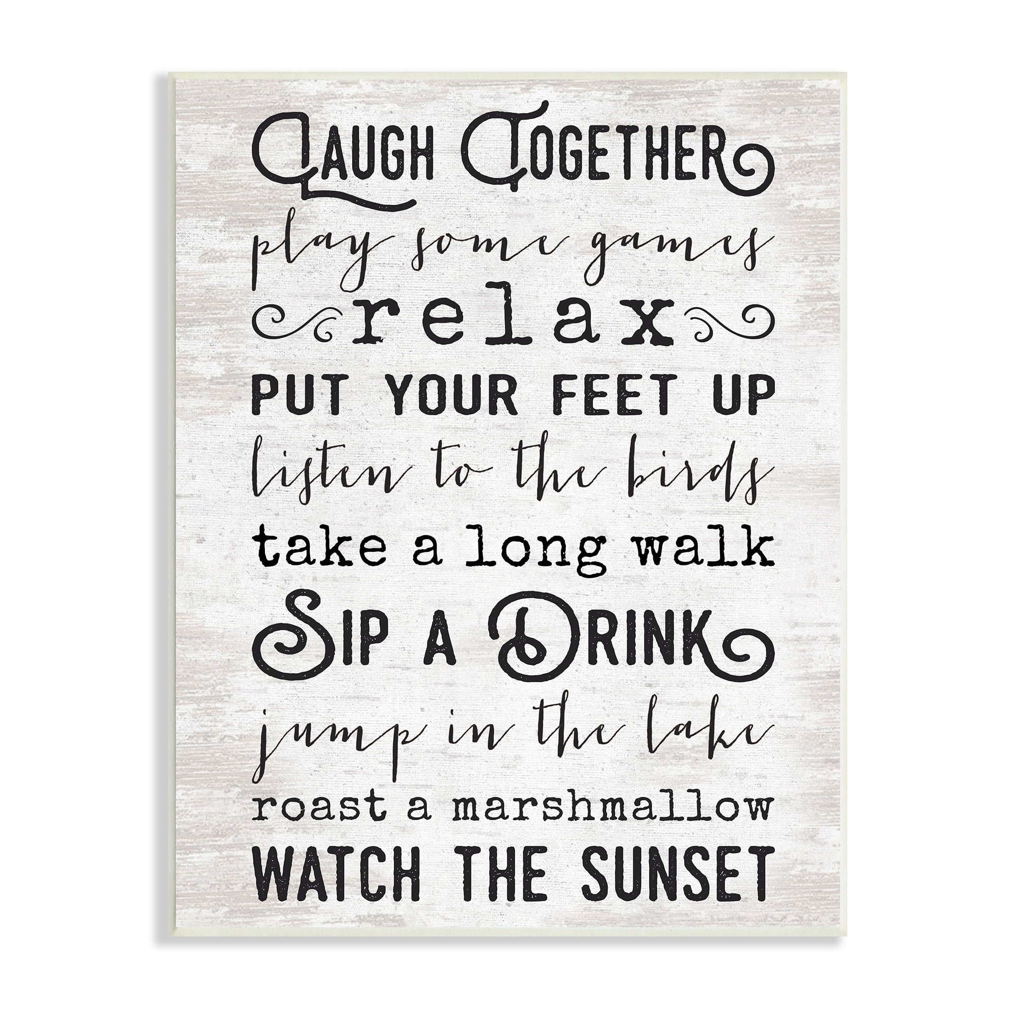 Stupell Industries Lake Rules Relaxing List Rustic Weathered Pattern Graphic Art Unframed Art Print Wall Art, Design by Lettered and Lined
