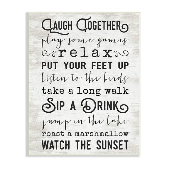 Stupell Industries Lake Rules Relaxing List Rustic Weathered Pattern Graphic Art Unframed Art Print Wall Art, Design by Lettered and Lined