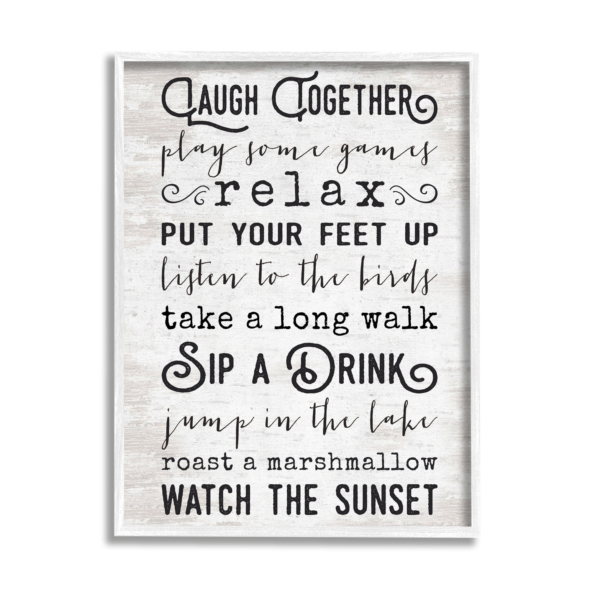 Stupell Industries Lake Rules Relaxing List Rustic Weathered Pattern Graphic Art White Framed Art Print Wall Art, Design by Lettered and Lined