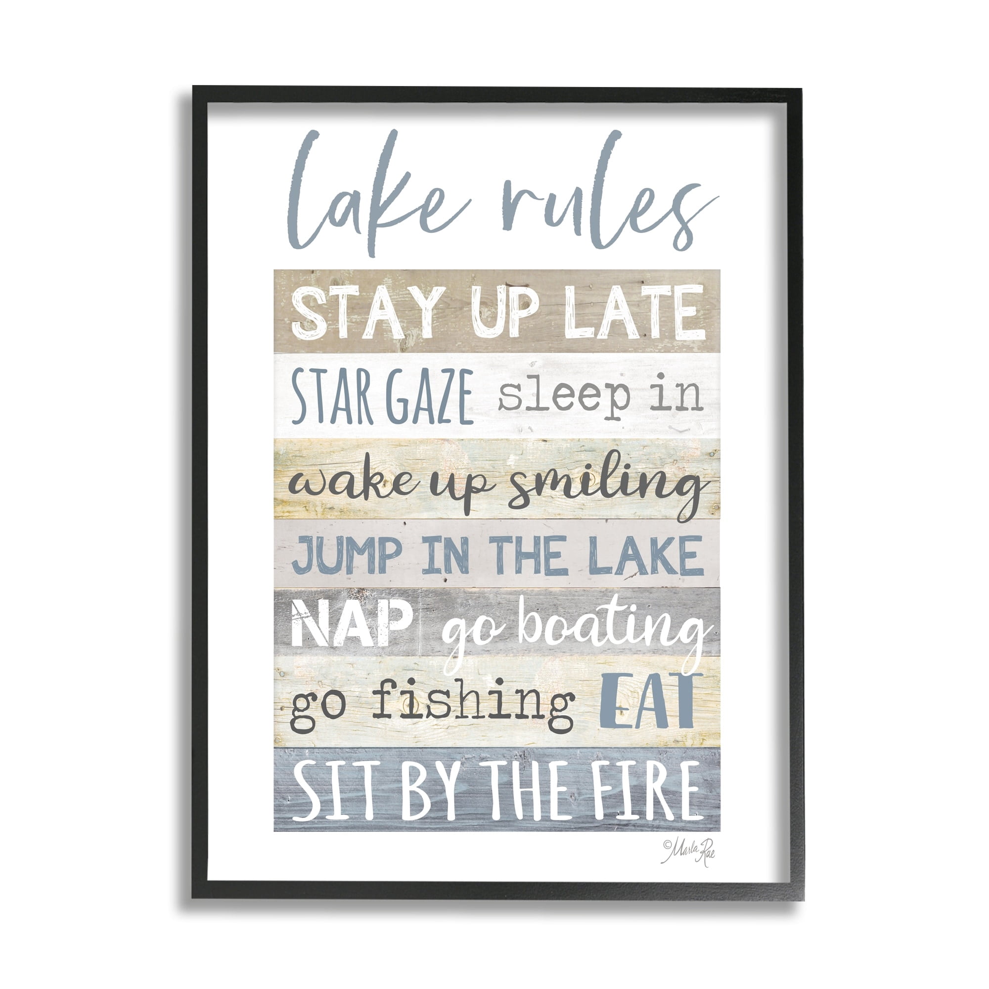 Stupell Industries Lake Rules Typography Rustic Vacation Cabin Sign Framed Wall Art, 16 x 20, Design by Marla Rae