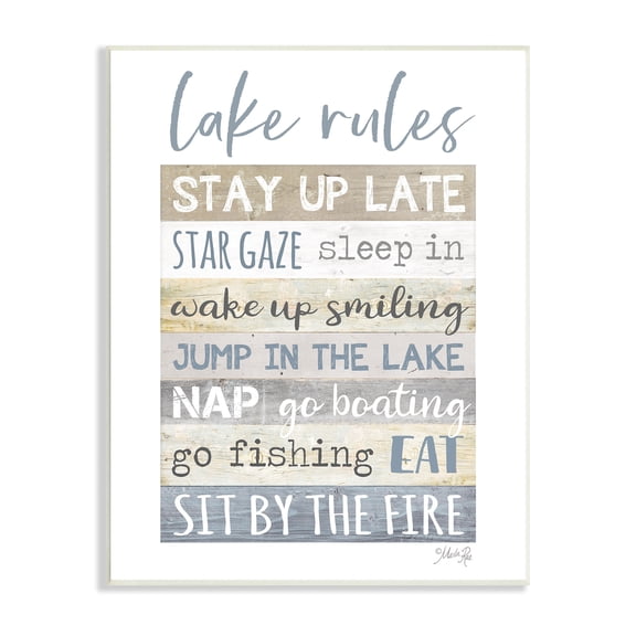 Stupell Industries Lake Rules Typography Rustic Vacation Cabin Sign Wood Wall Art, 13 x 19, Design by Marla Rae