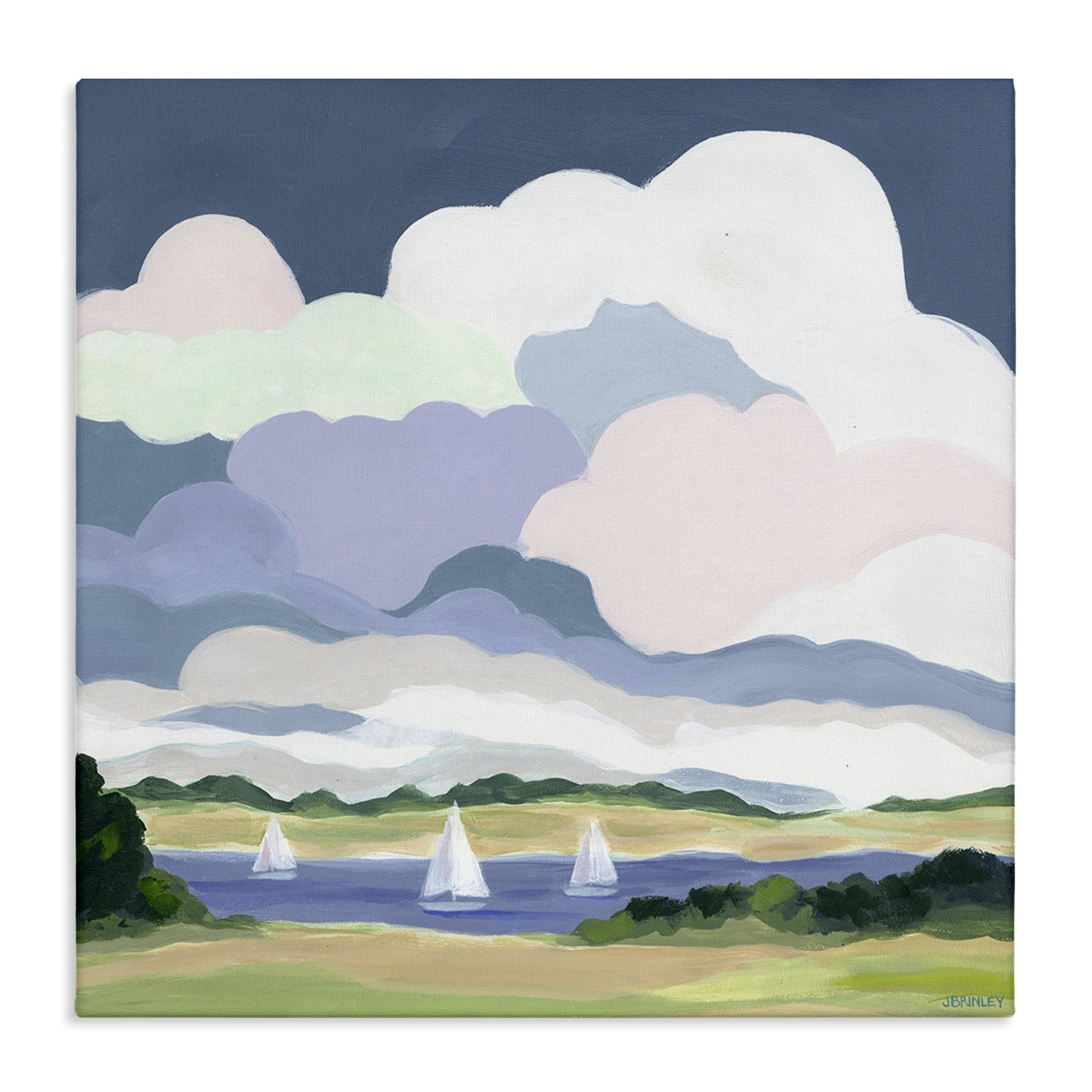 Stupell Industries Lake Sailboats with Clouds Landscape & Nature Painting Wrapped Canvas Art Print Wall Art, 36 x 36